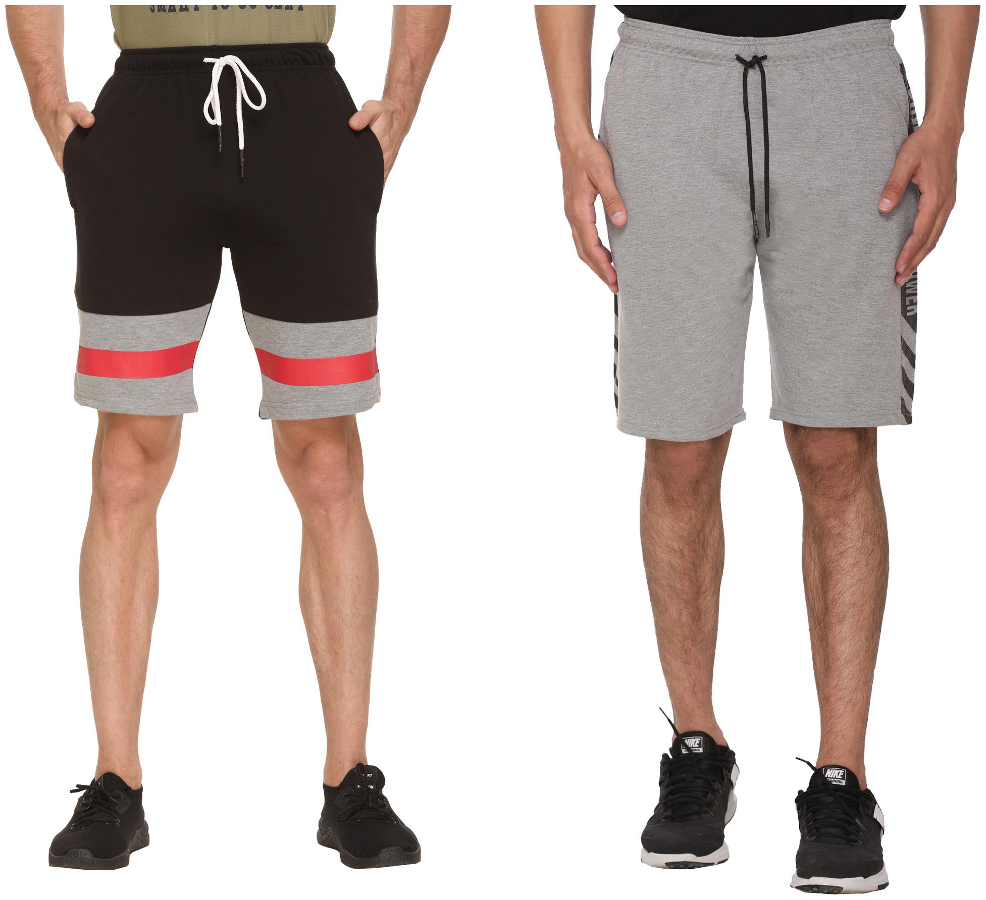 

HVBK Men Grey Black Regular Fit Regular Shorts