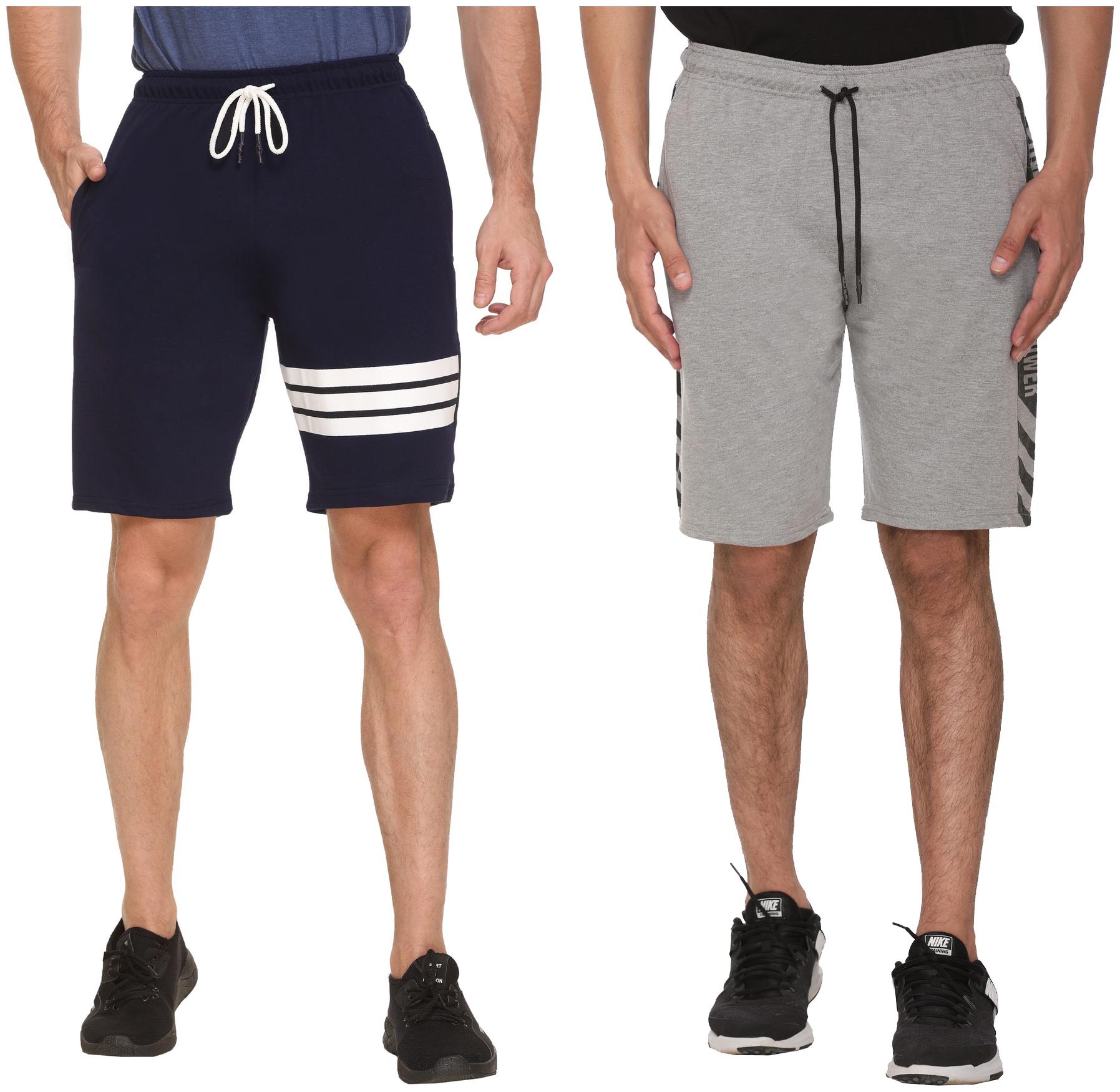 

HVBK Men Grey Blue Regular Fit Regular Shorts