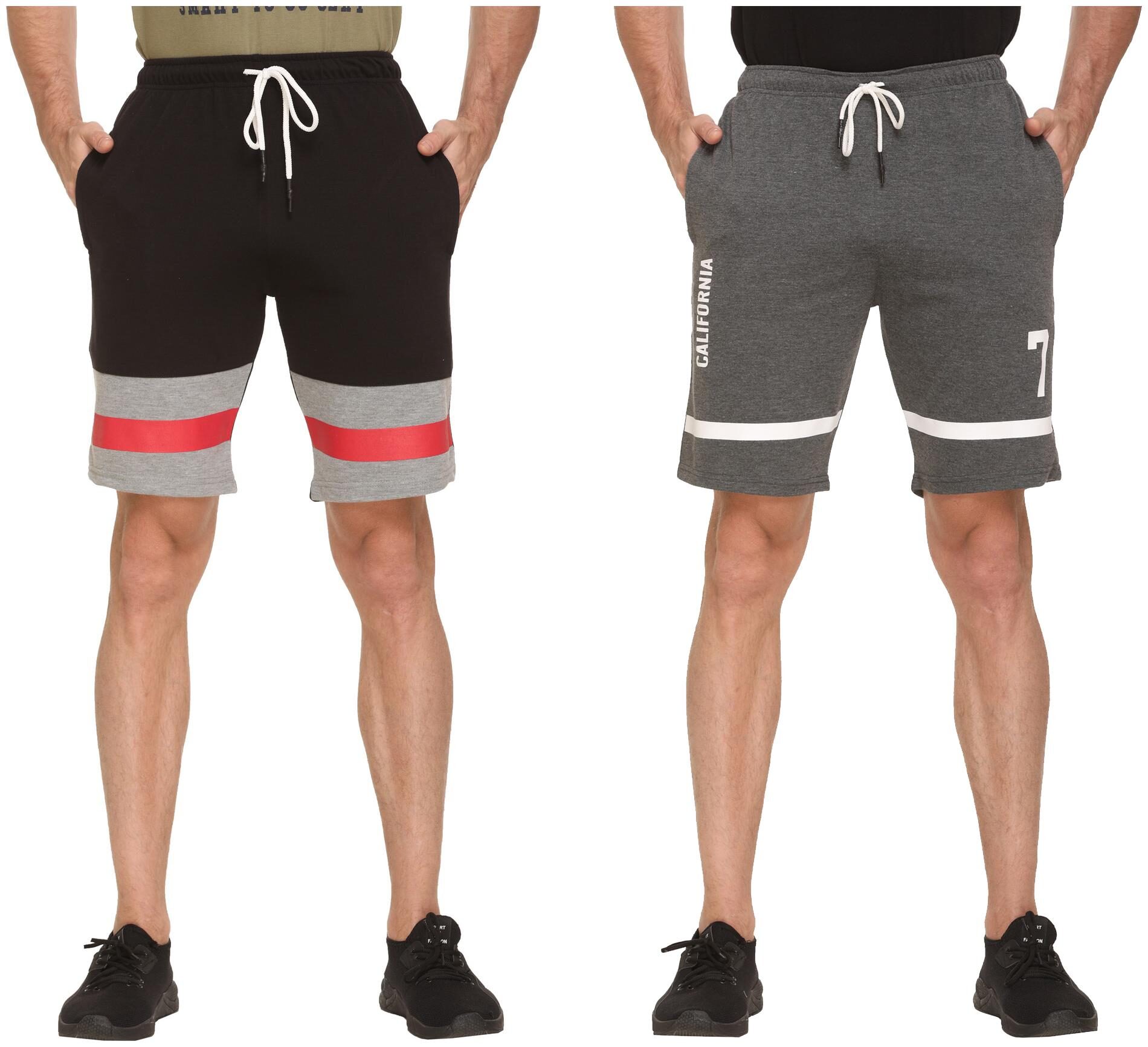 

HVBK Men Grey Black Regular Fit Regular Shorts