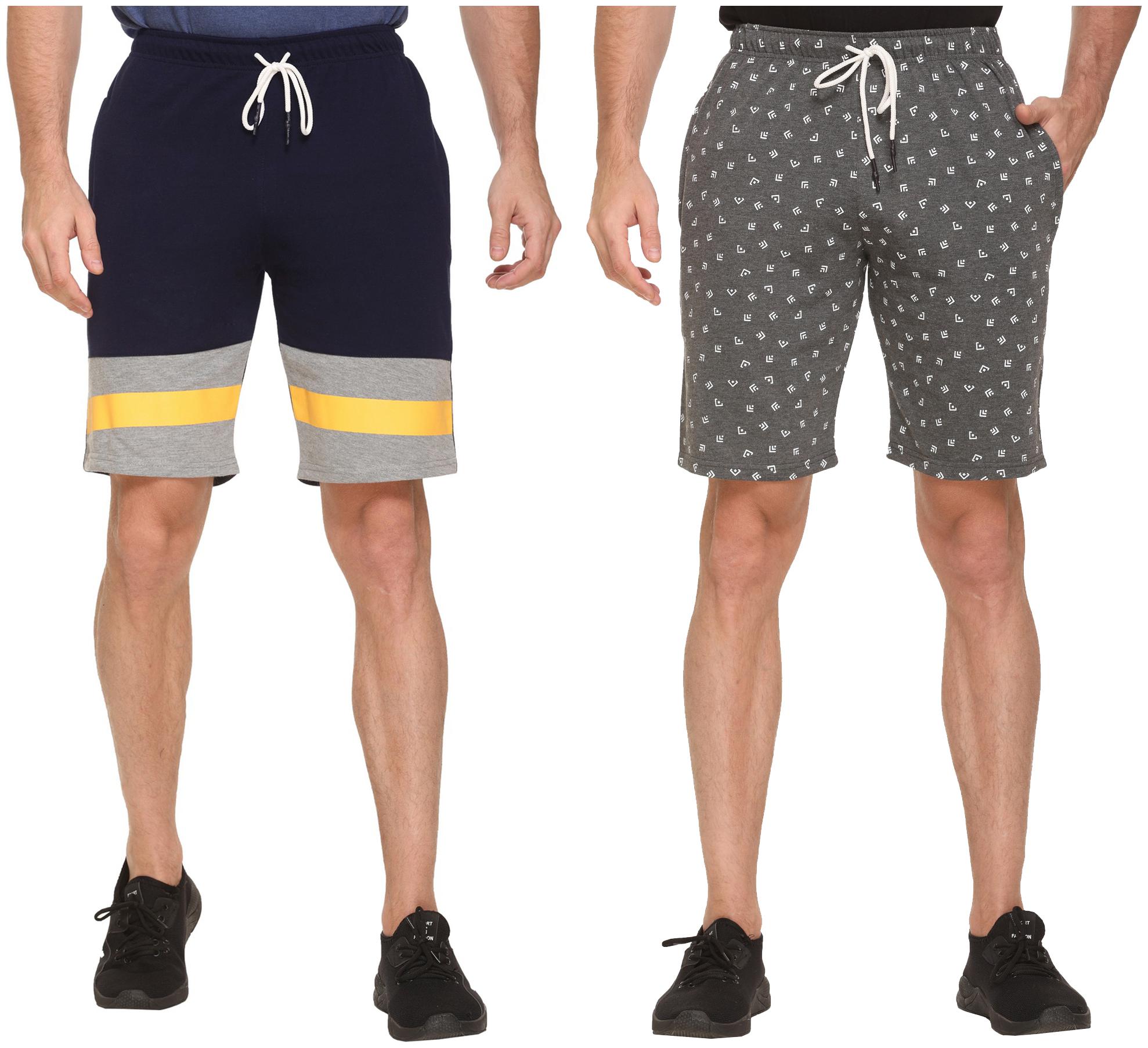 

HVBK Men Grey Blue Regular Fit Regular Shorts