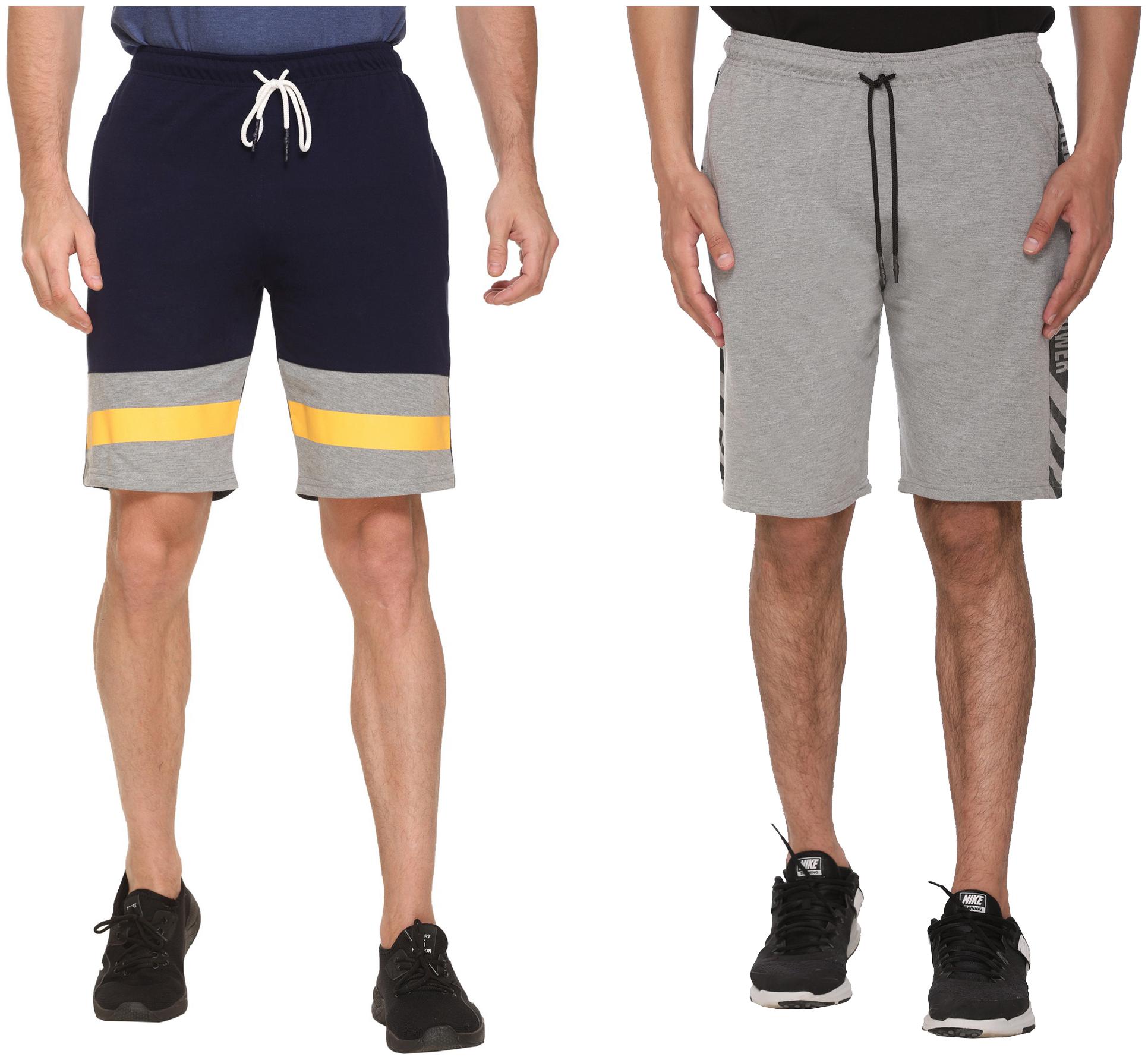 

HVBK Men Grey Blue Regular Fit Regular Shorts