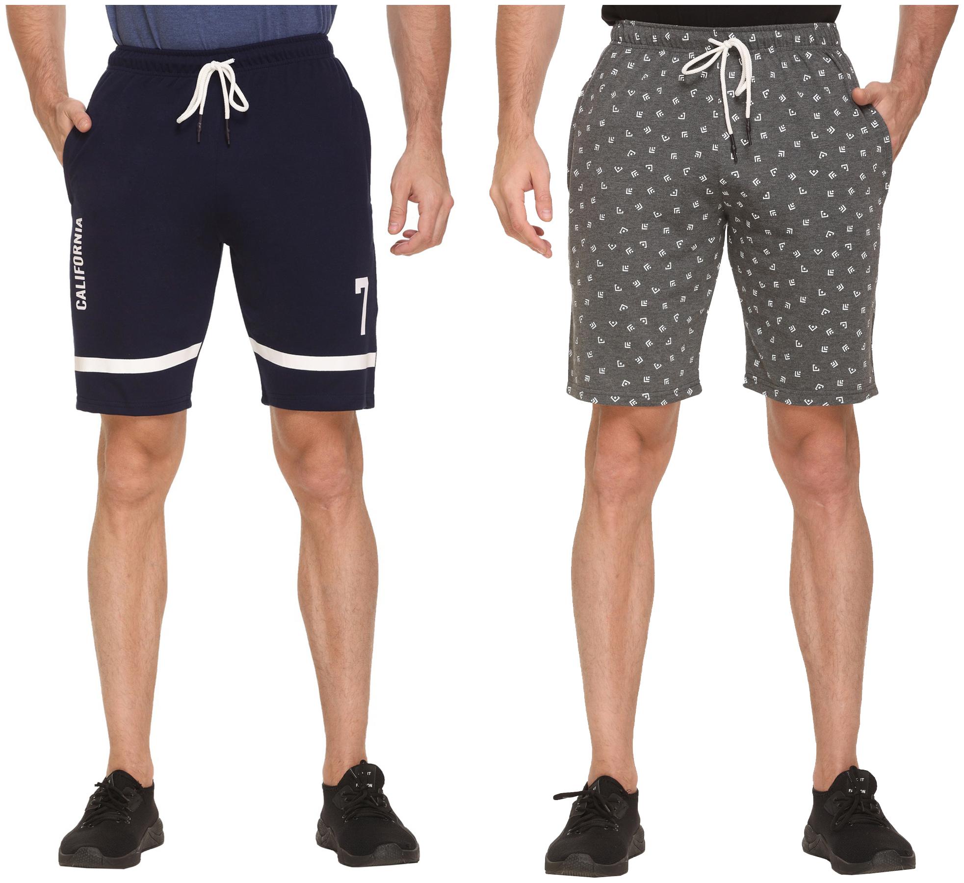 

HVBK Men Grey Blue Regular Fit Regular Shorts
