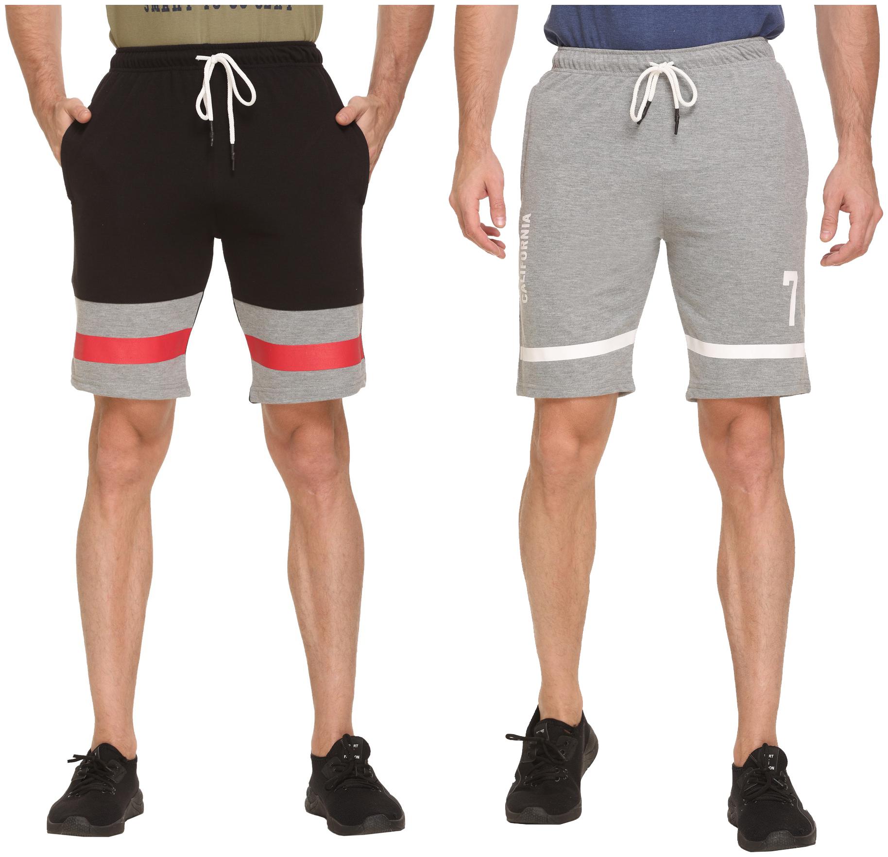 

HVBK Men Grey Black Regular Fit Regular Shorts