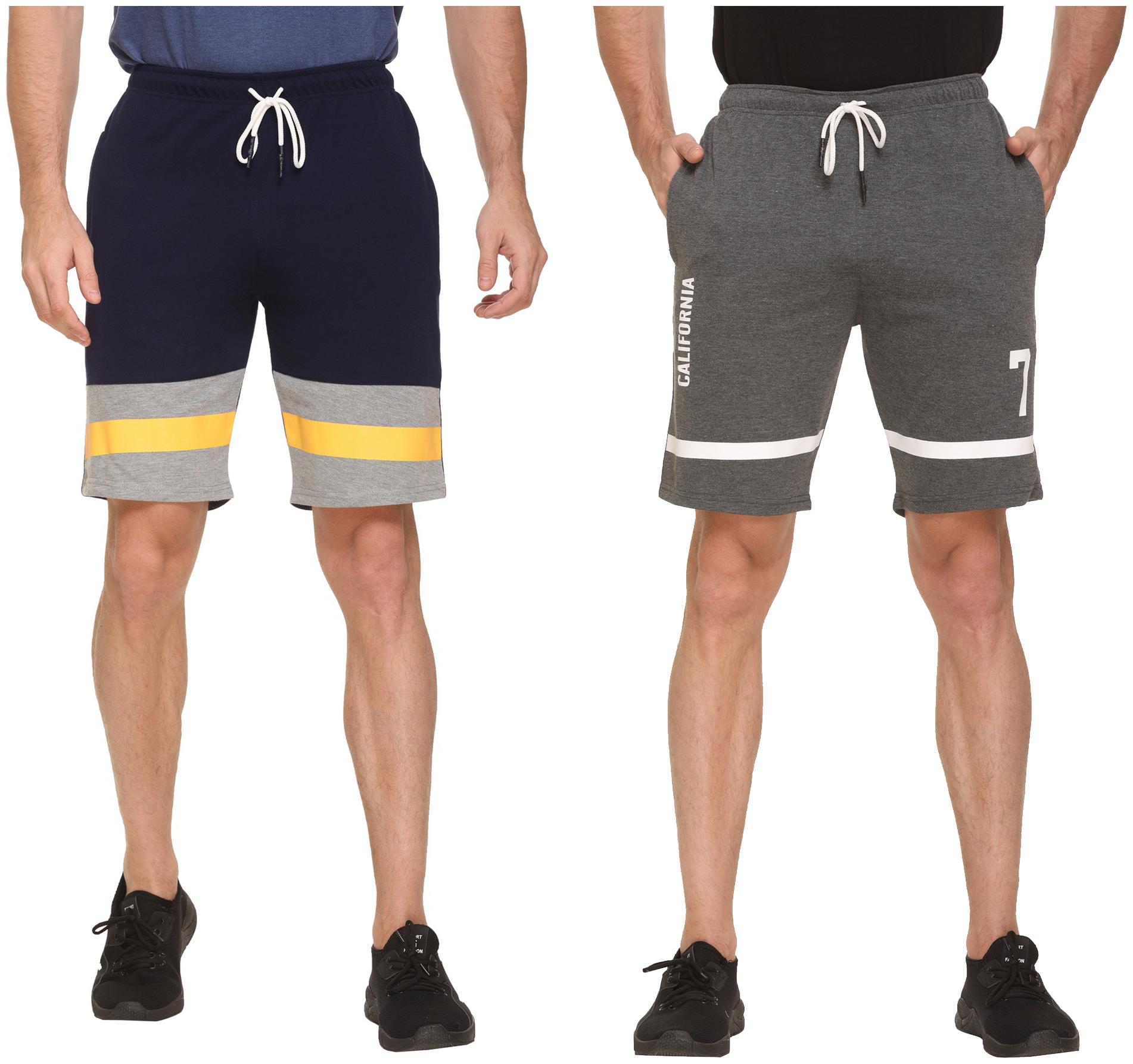 

HVBK Men Grey Blue Regular Fit Regular Shorts