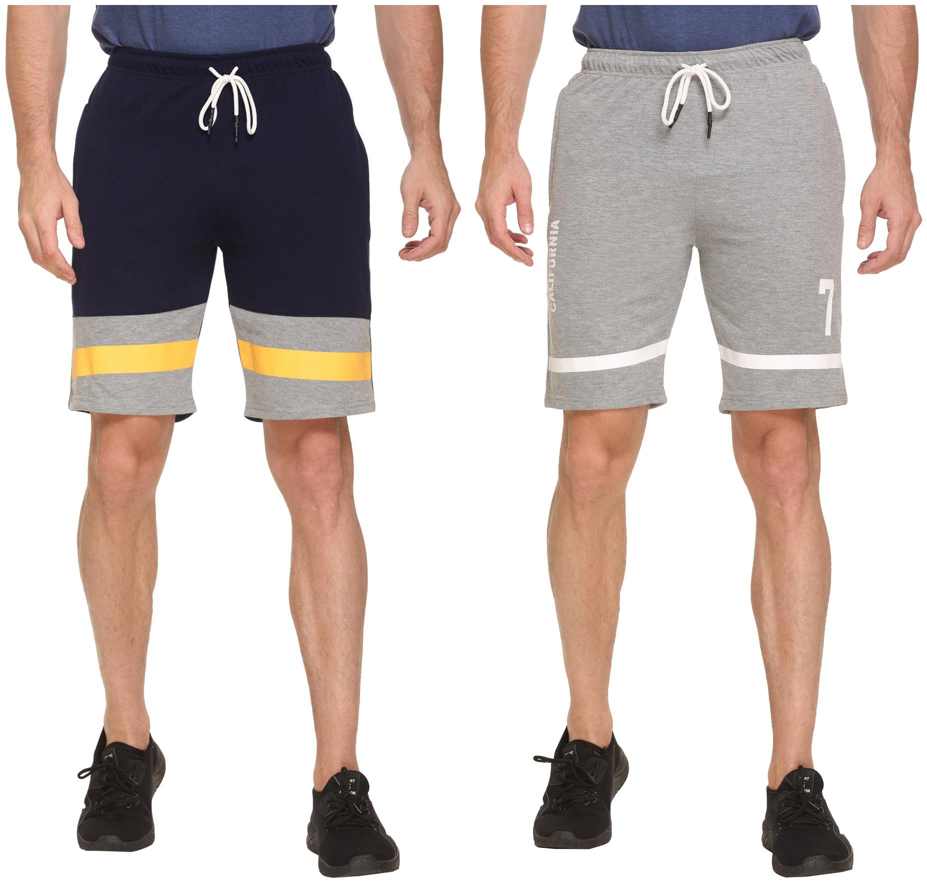 

HVBK Men Grey Blue Regular Fit Regular Shorts