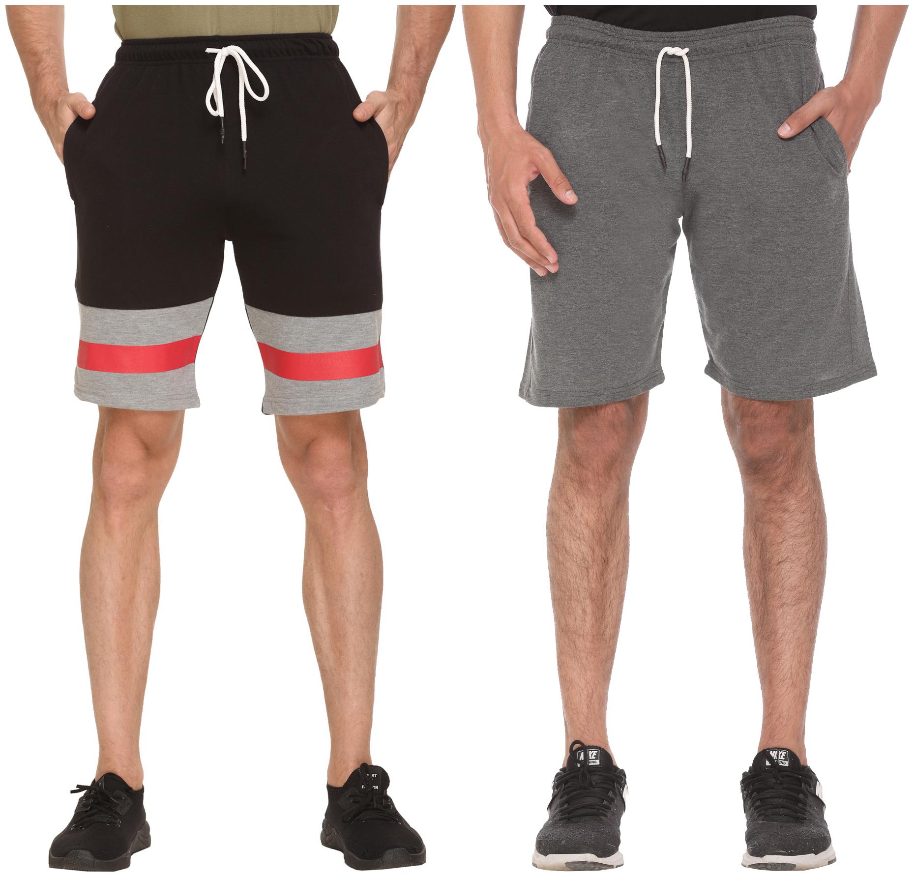 

HVBK Men Grey Black Regular Fit Regular Shorts