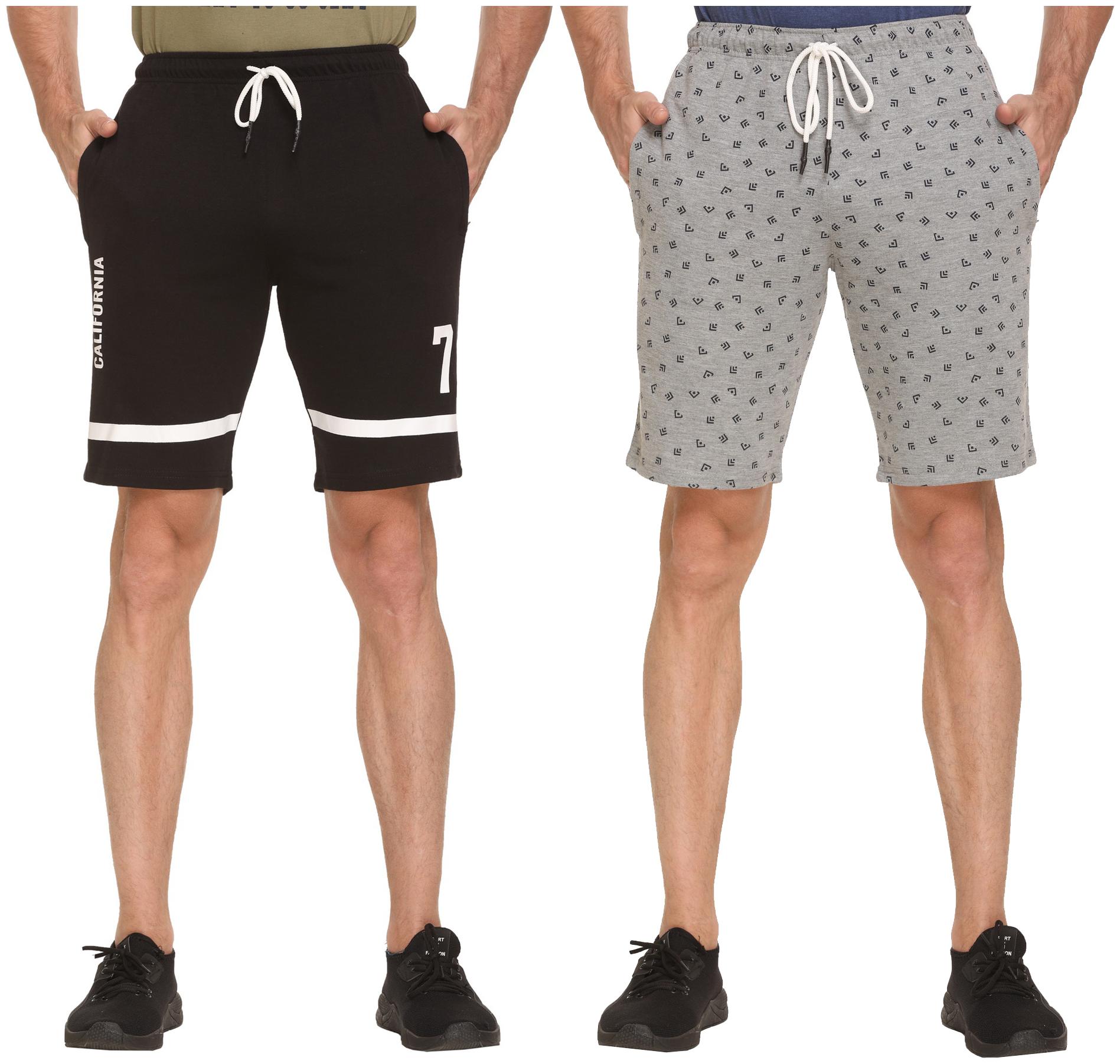 

HVBK Men Grey Black Regular Fit Regular Shorts