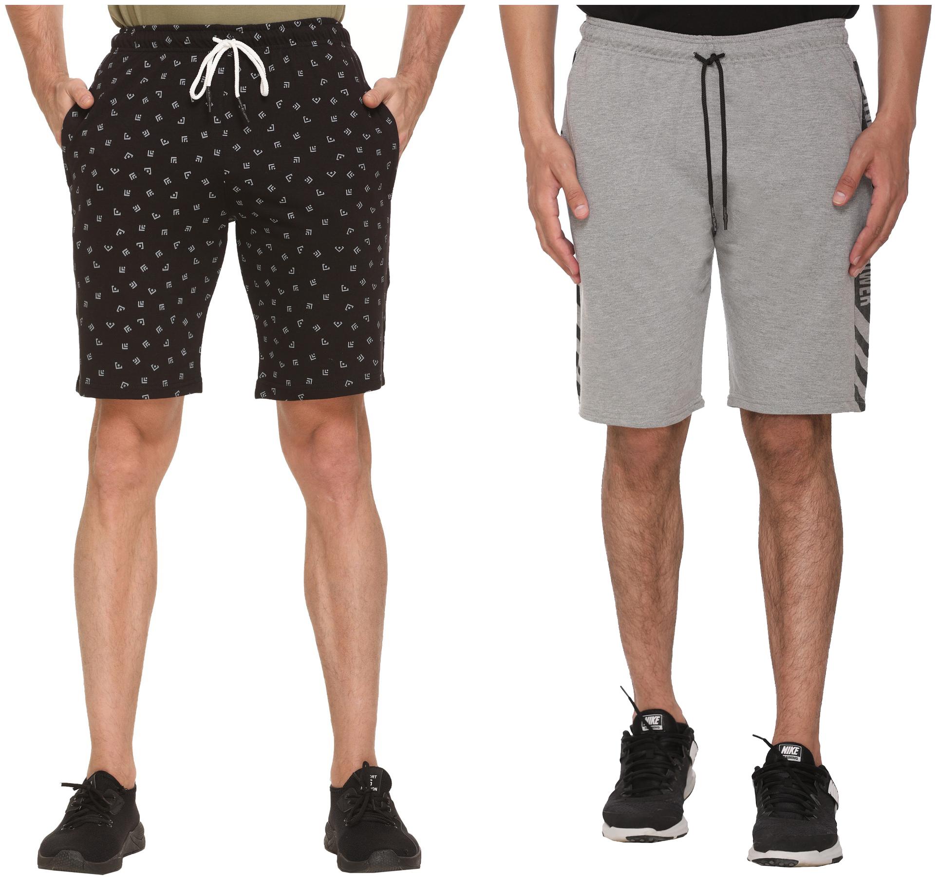 

HVBK Men Grey Black Regular Fit Regular Shorts