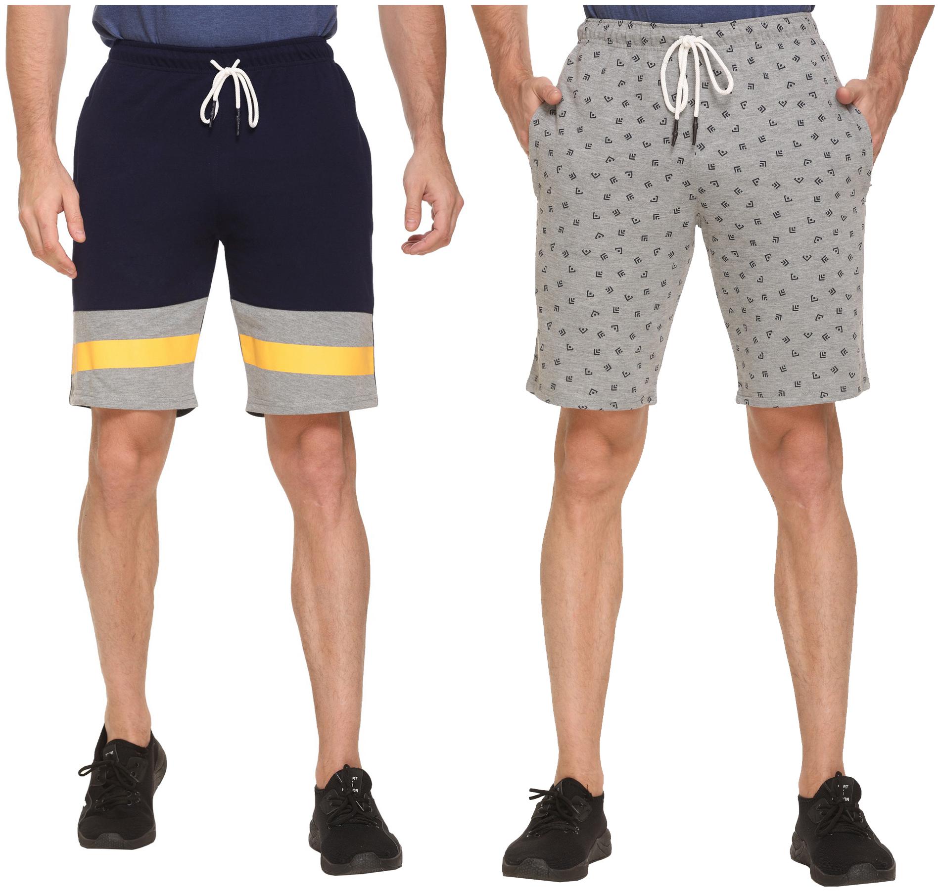 

HVBK Men Grey Blue Regular Fit Regular Shorts