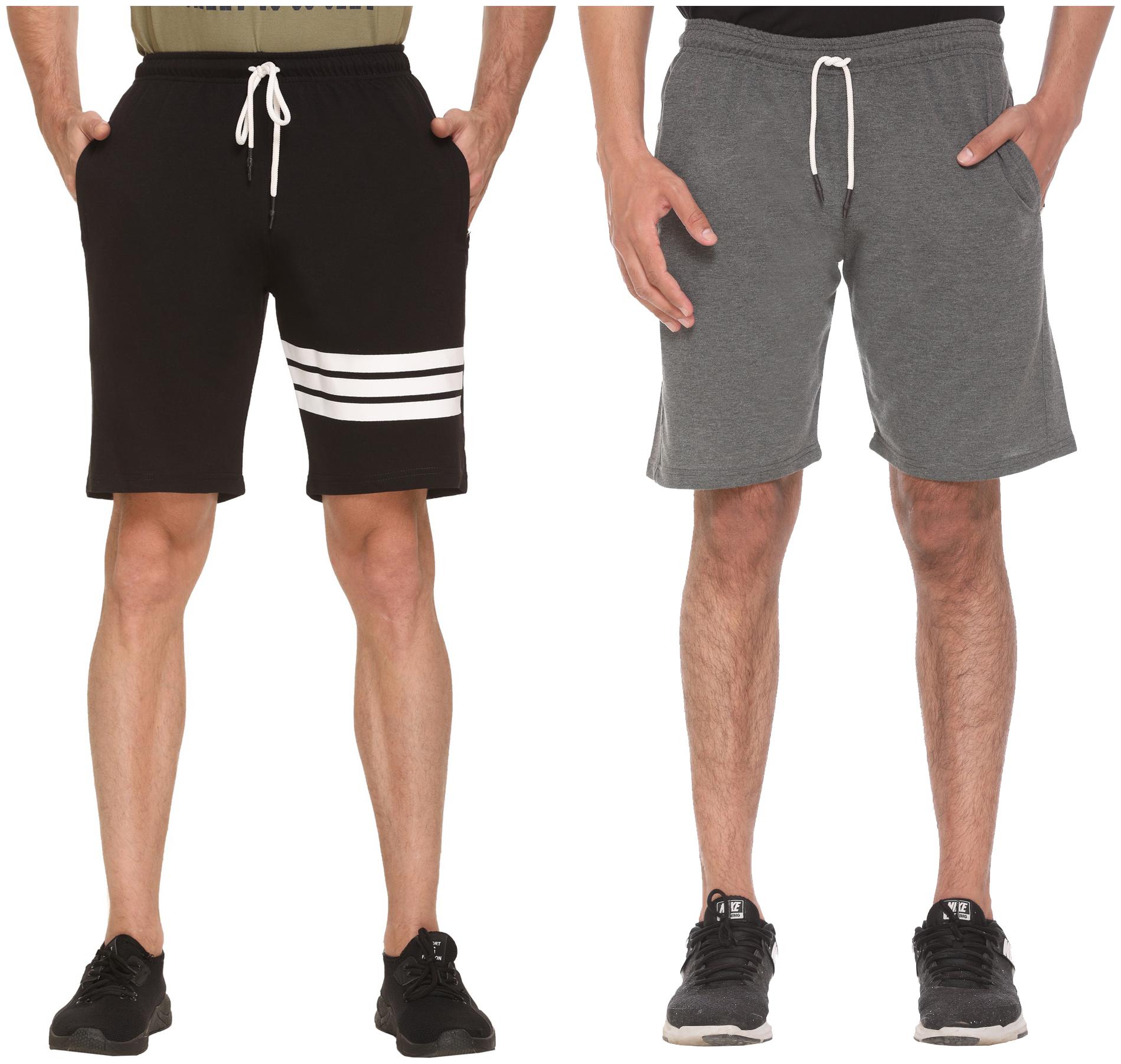 

HVBK Men Grey Black Regular Fit Regular Shorts