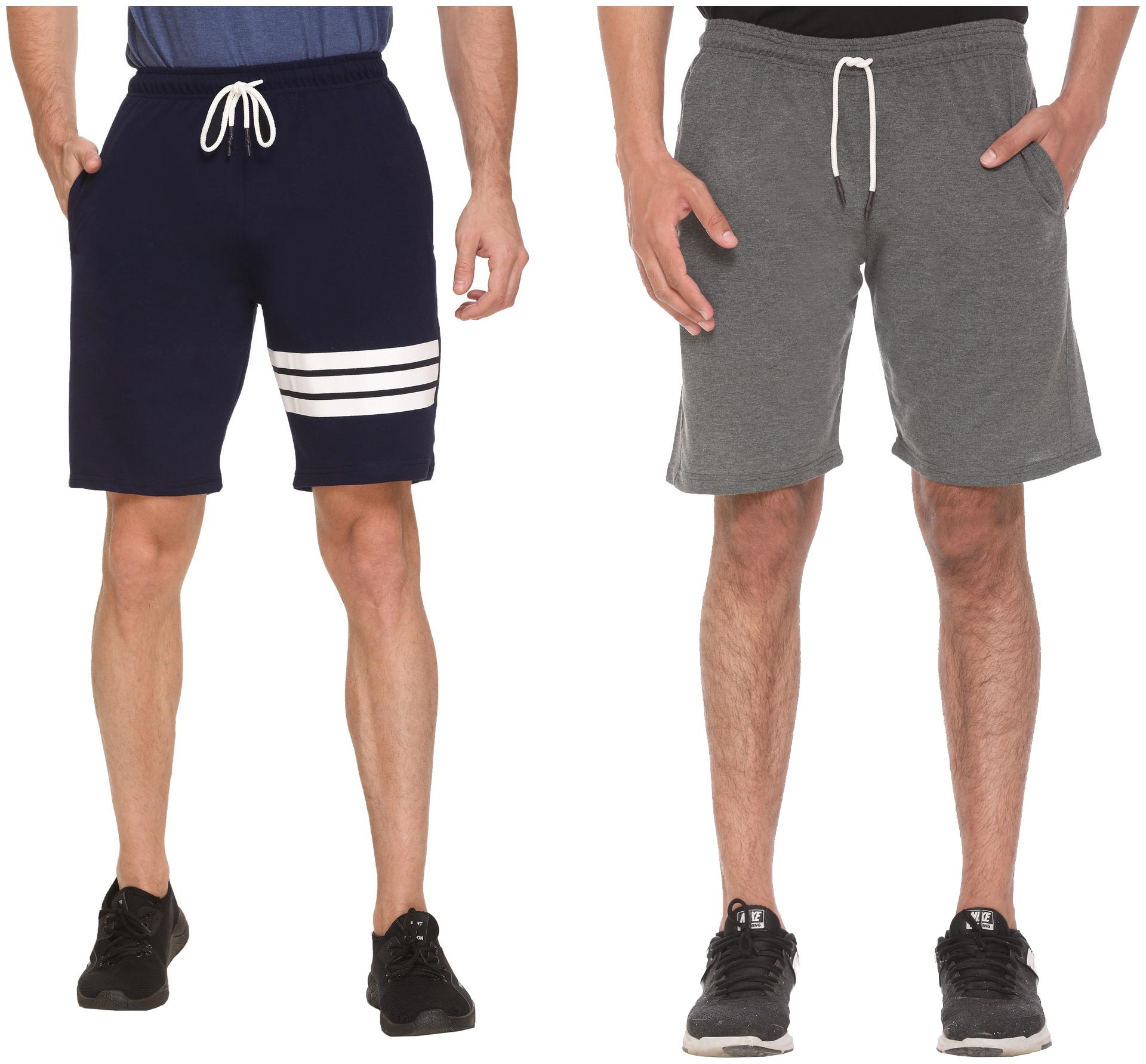 

HVBK Men Grey Navy Blue Regular Fit Regular Shorts