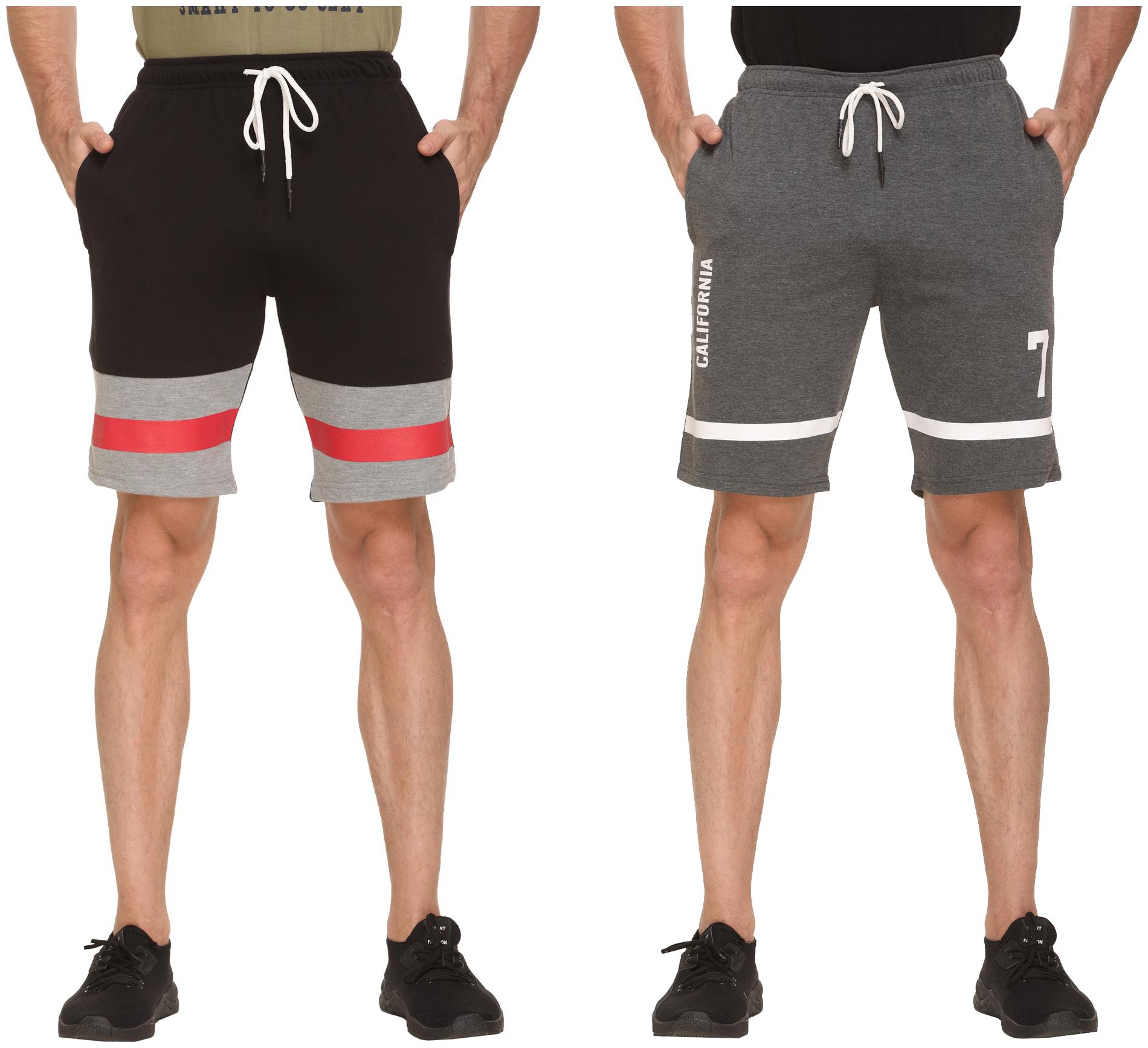 

HVBK Men Grey Black Regular Fit Regular Shorts