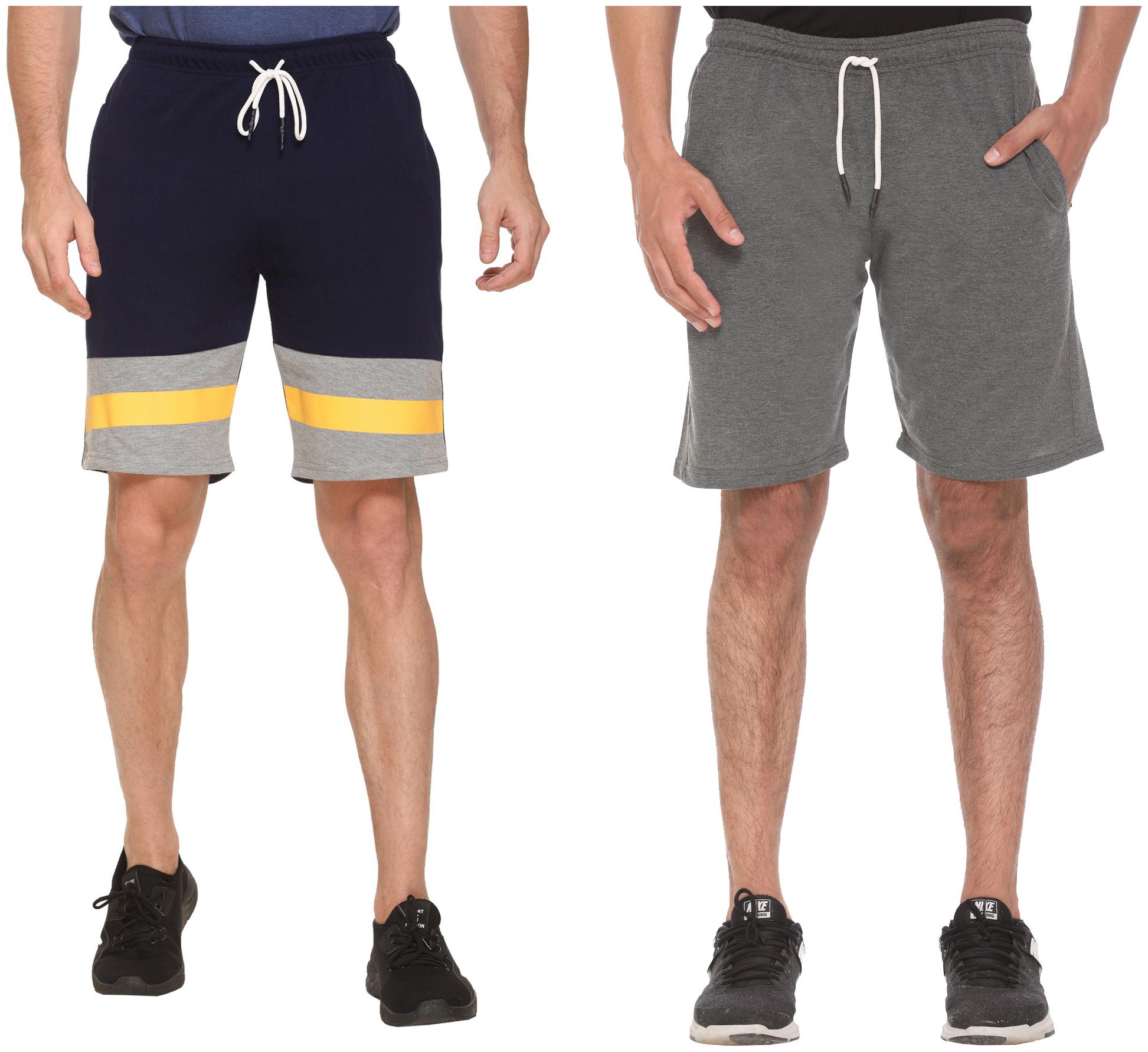 

HVBK Men Grey Navy Blue Regular Fit Regular Shorts
