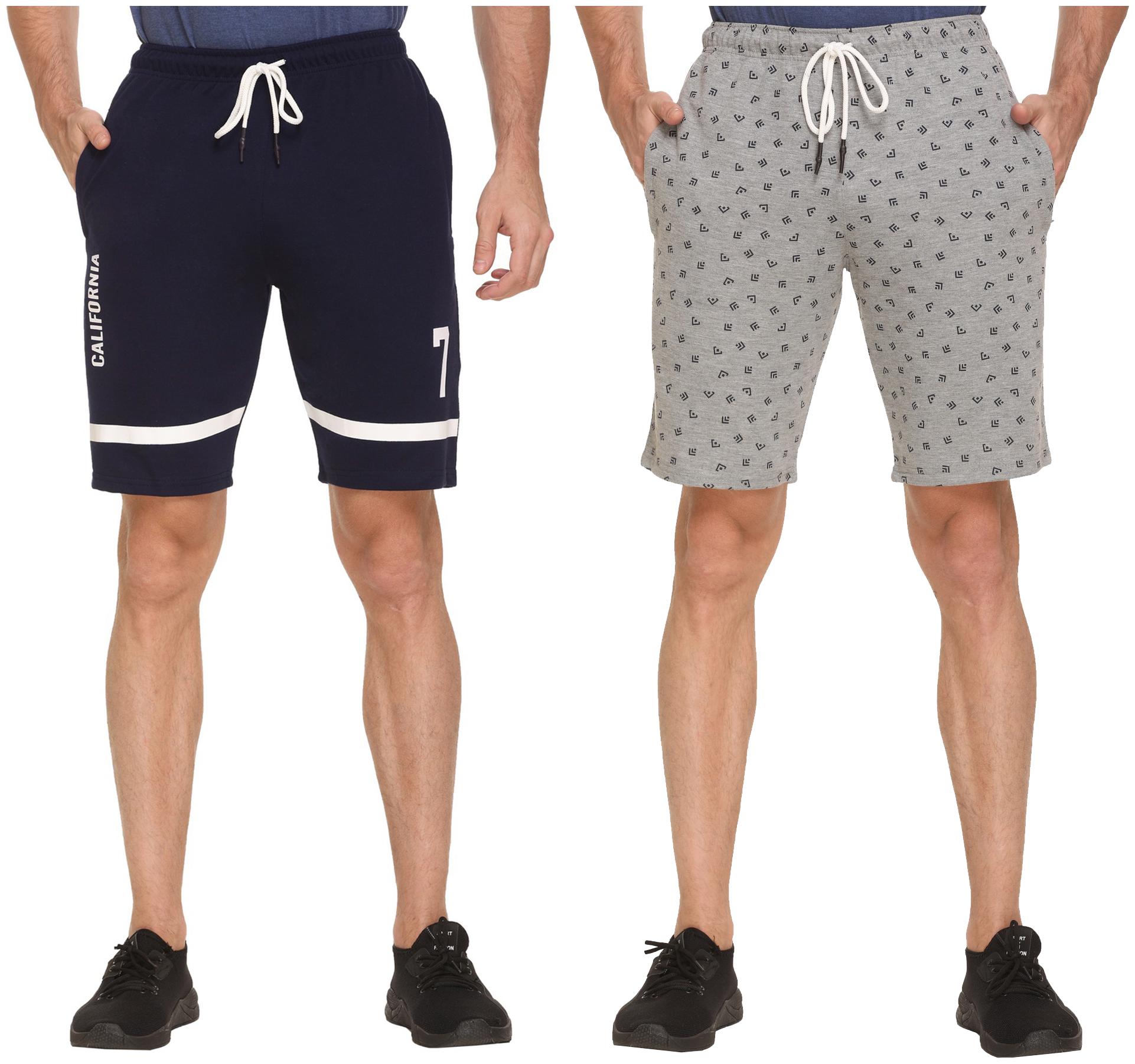 

HVBK Men Grey Blue Regular Fit Regular Shorts