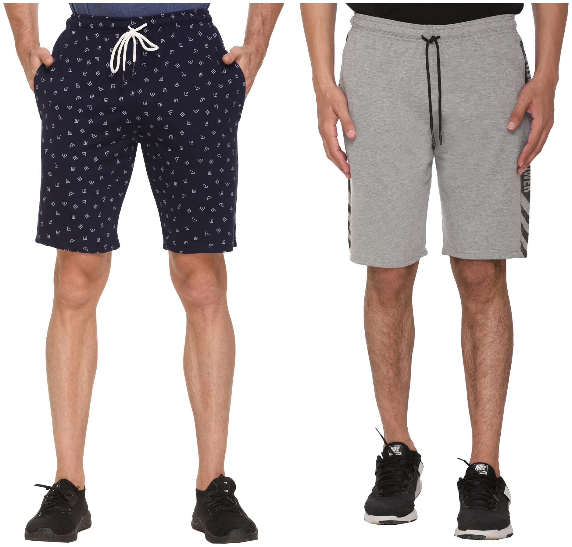 

HVBK Men Grey Blue Regular Fit Regular Shorts