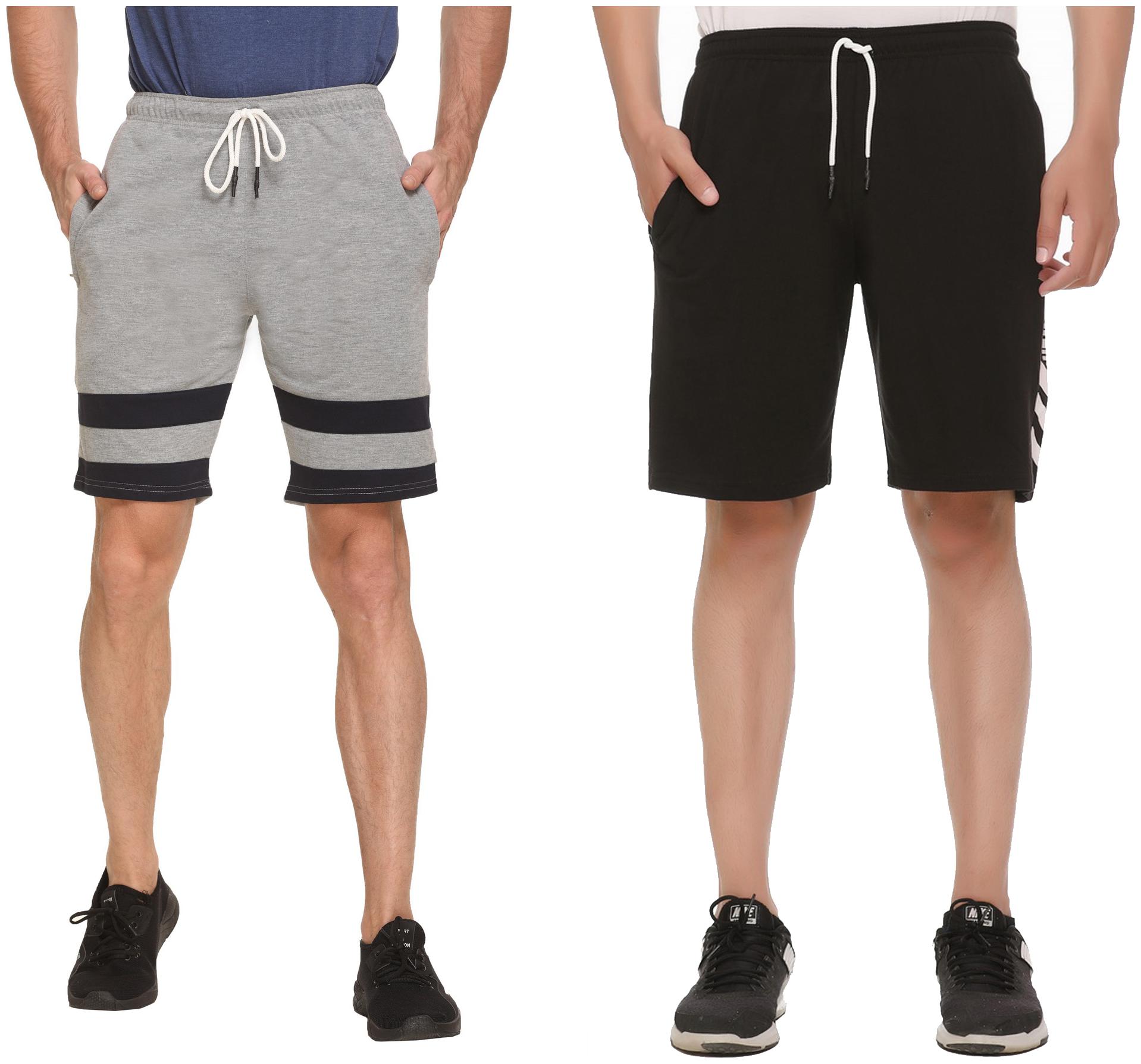 

HVBK Men Black Grey Regular Fit Regular Shorts