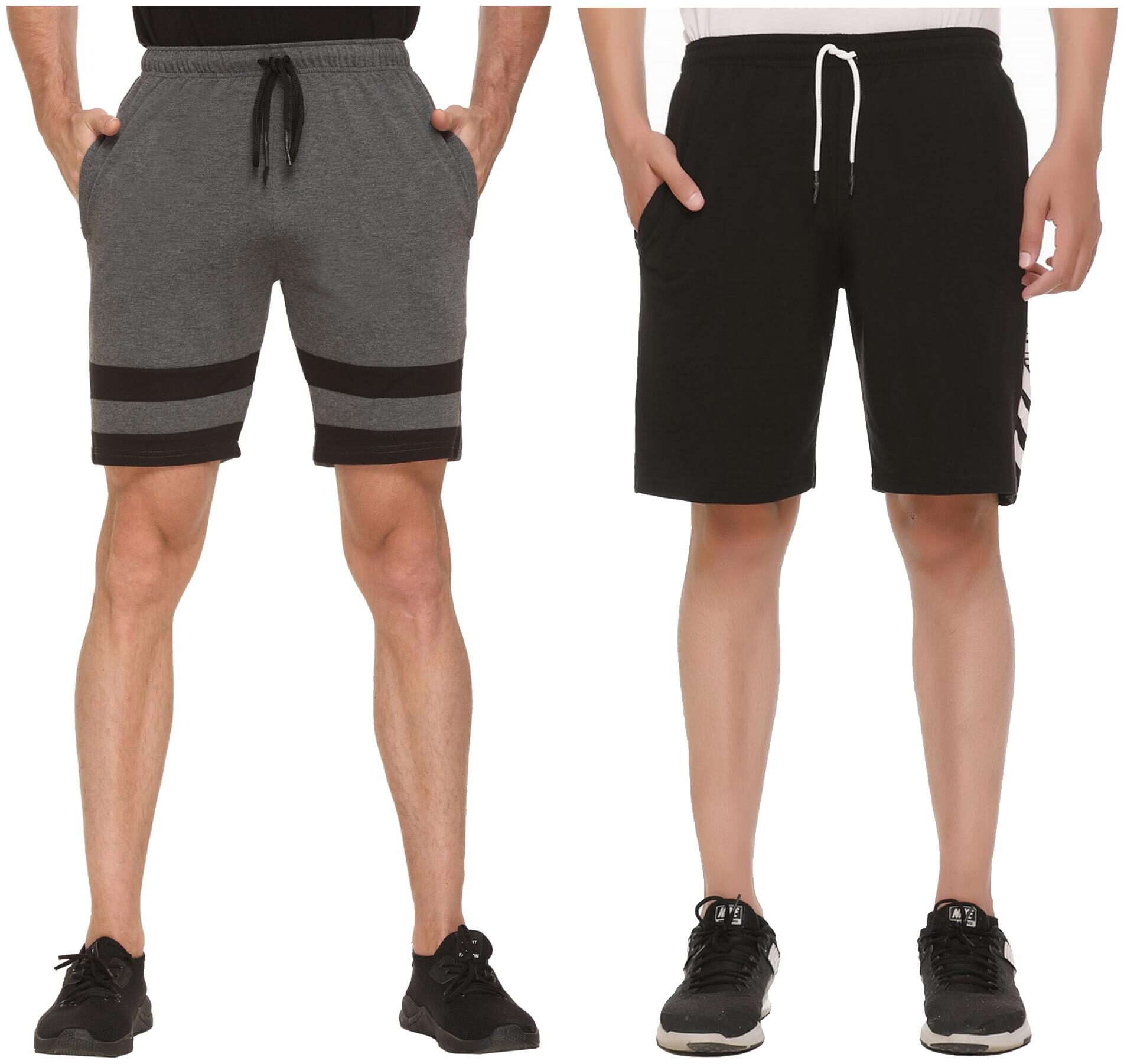 

HVBK Men Black Grey Regular Fit Regular Shorts