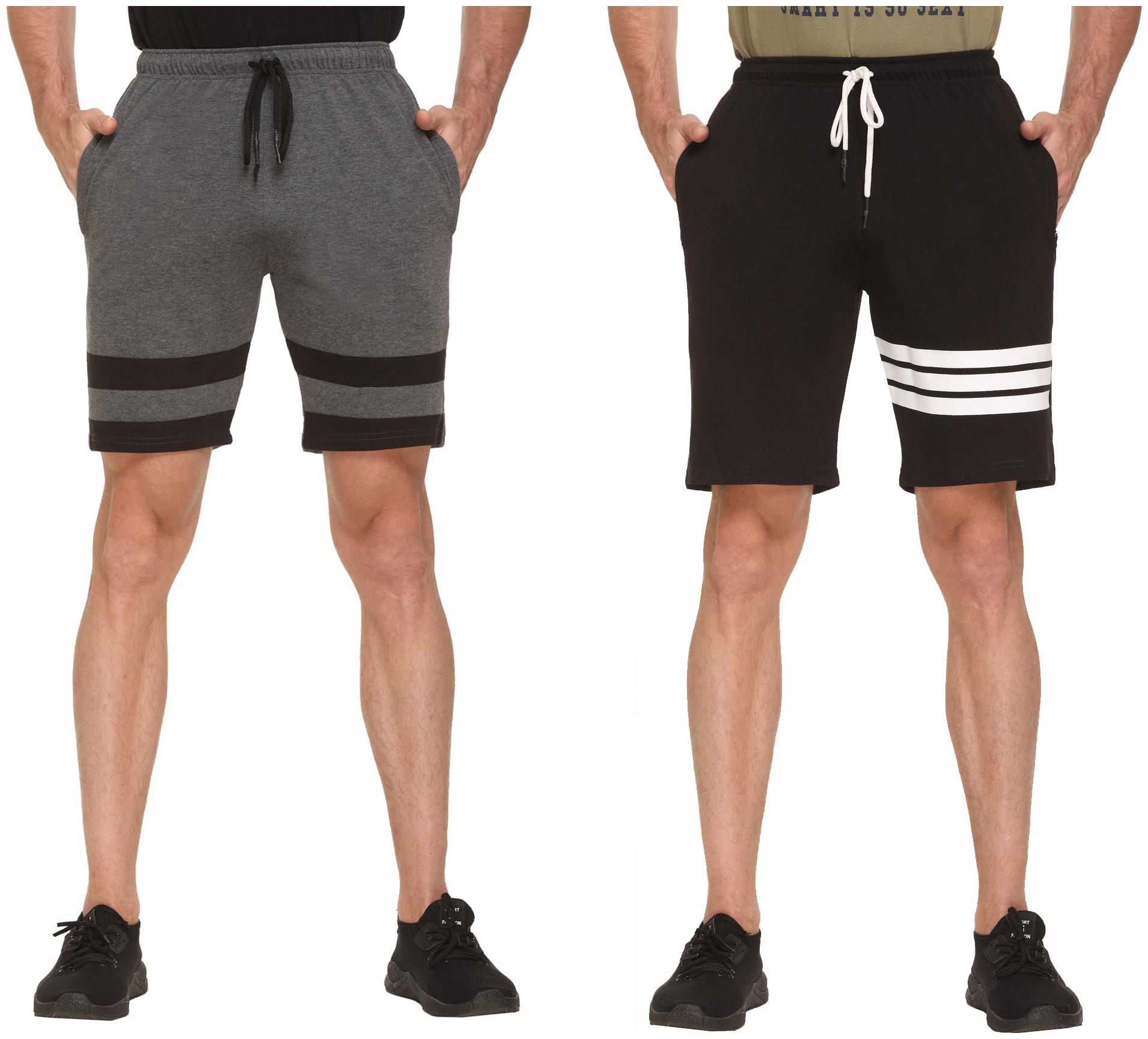 

HVBK Men Black Grey Regular Fit Regular Shorts