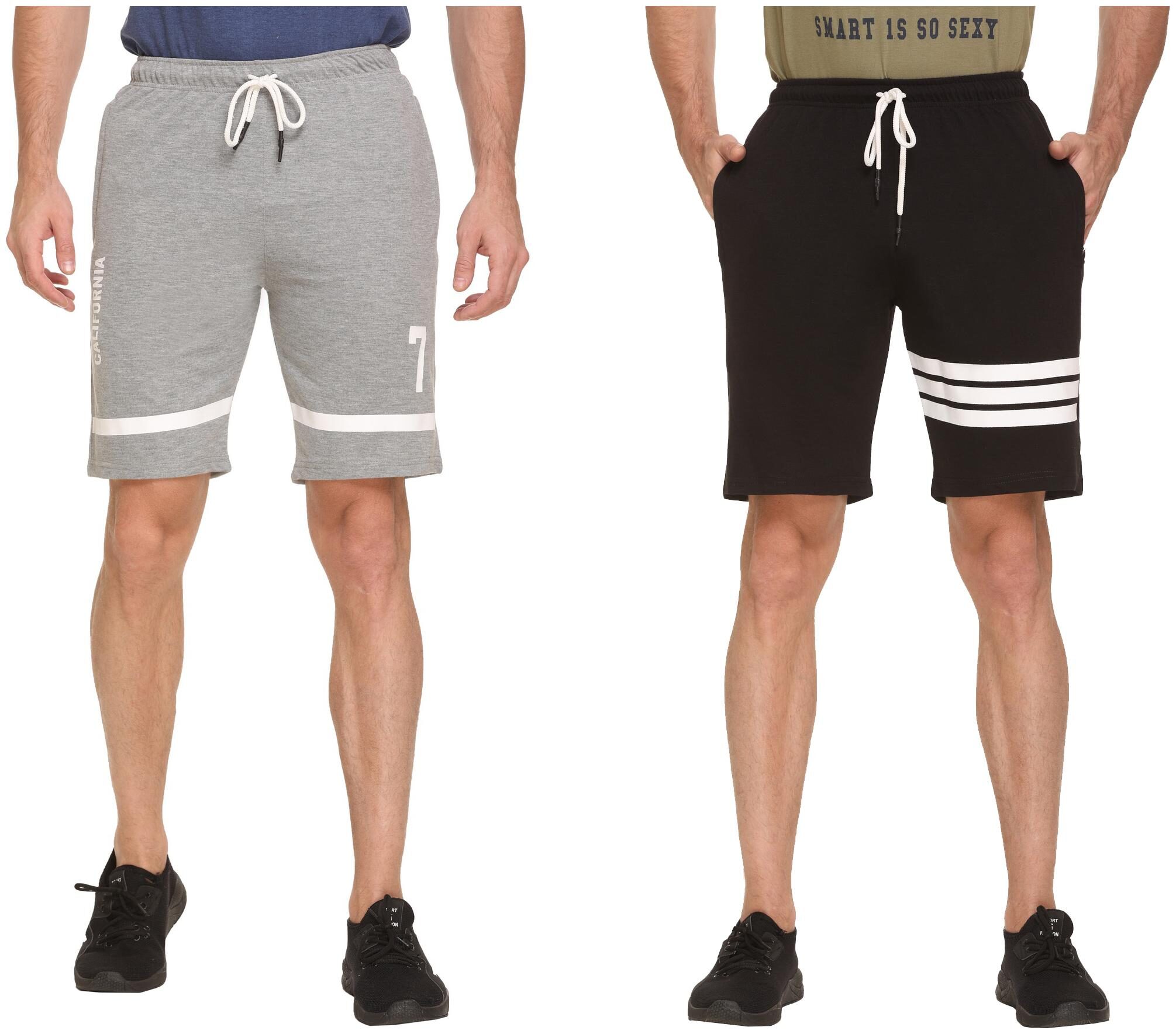 

HVBK Men Black Grey Regular Fit Regular Shorts