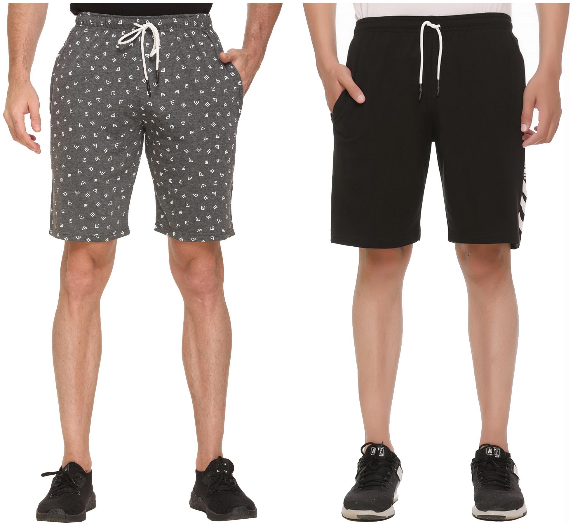 

HVBK Men Black Grey Regular Fit Regular Shorts