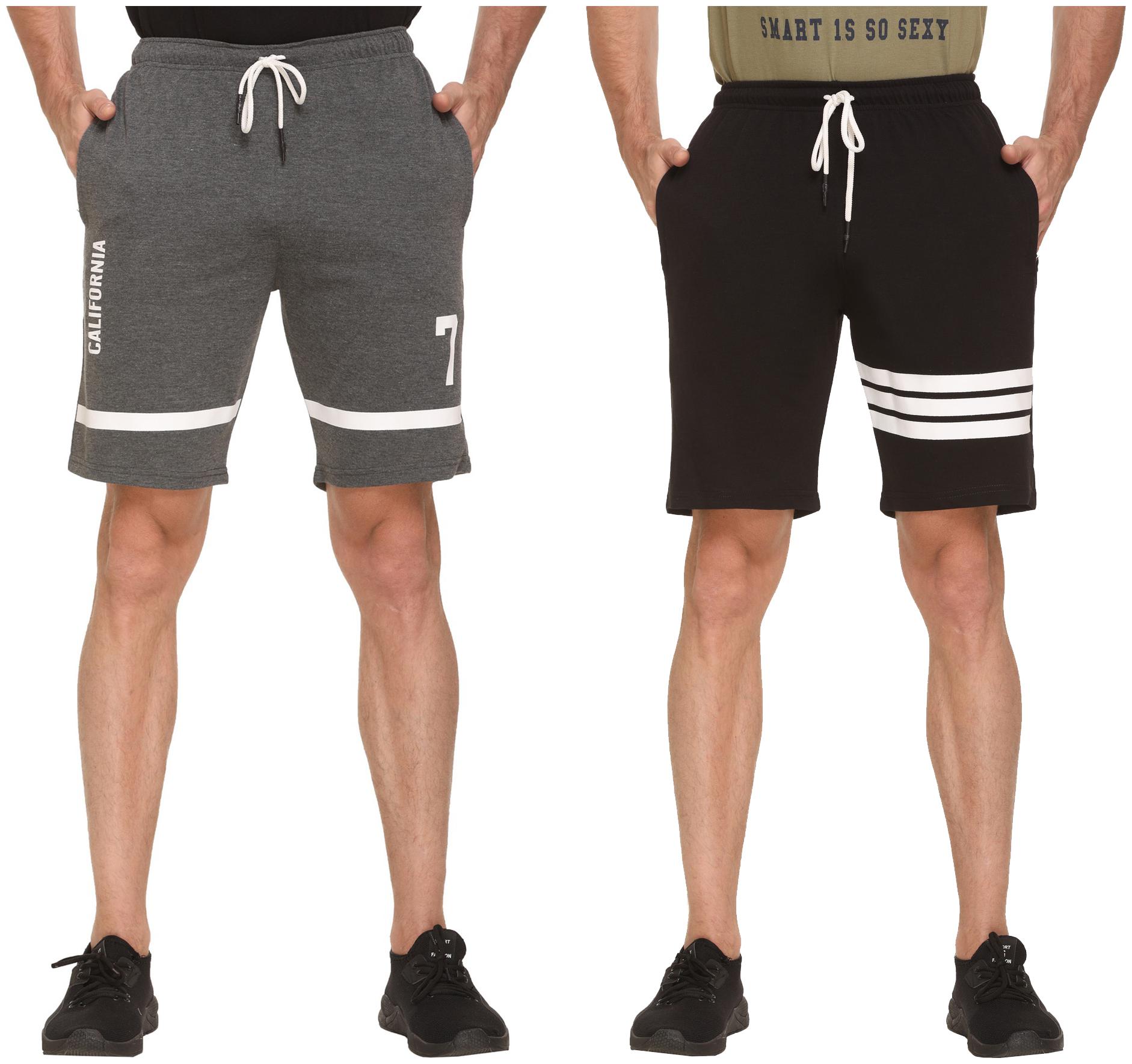 

HVBK Men Black Grey Regular Fit Regular Shorts