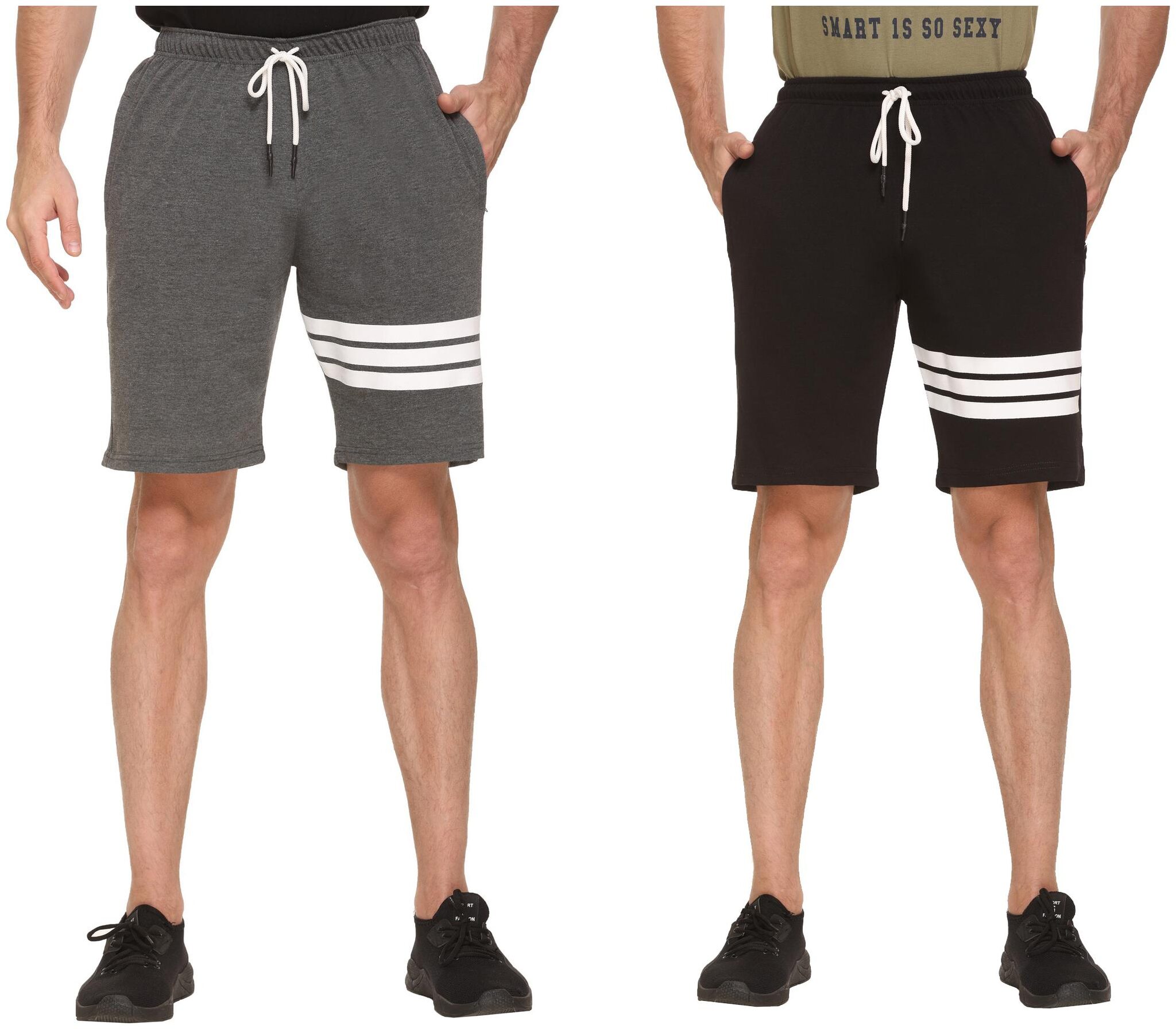 

HVBK Men Black Grey Regular Fit Regular Shorts