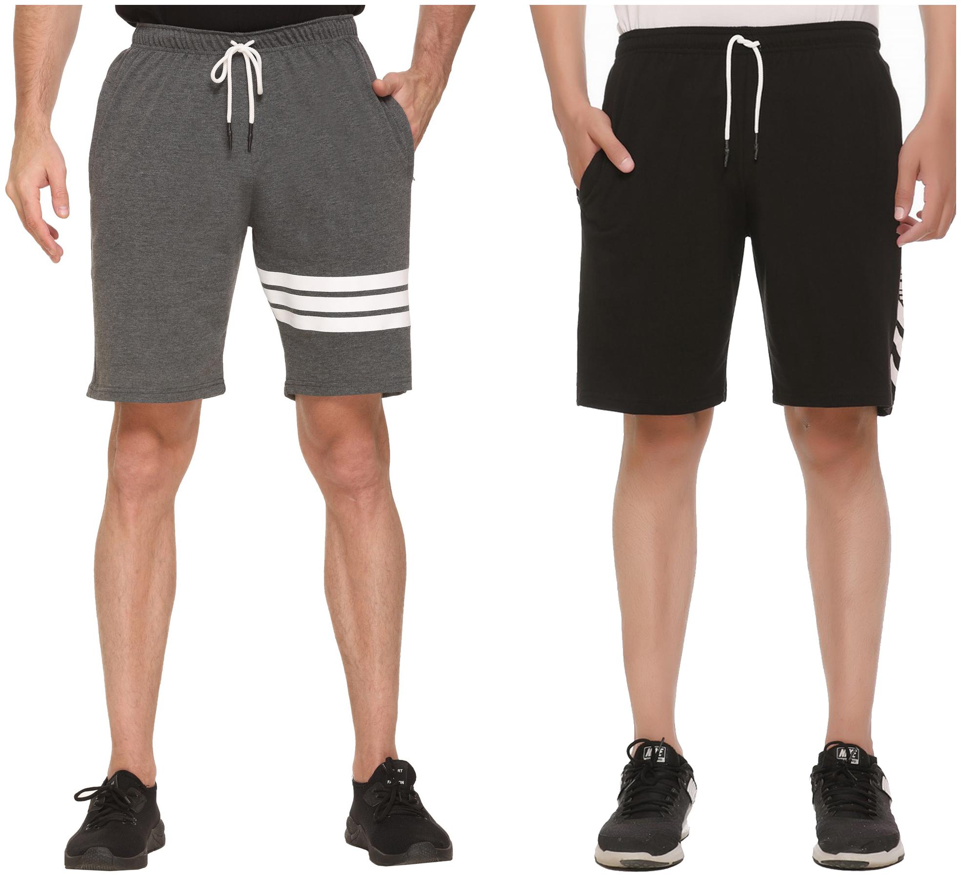 

HVBK Men Black Grey Regular Fit Regular Shorts