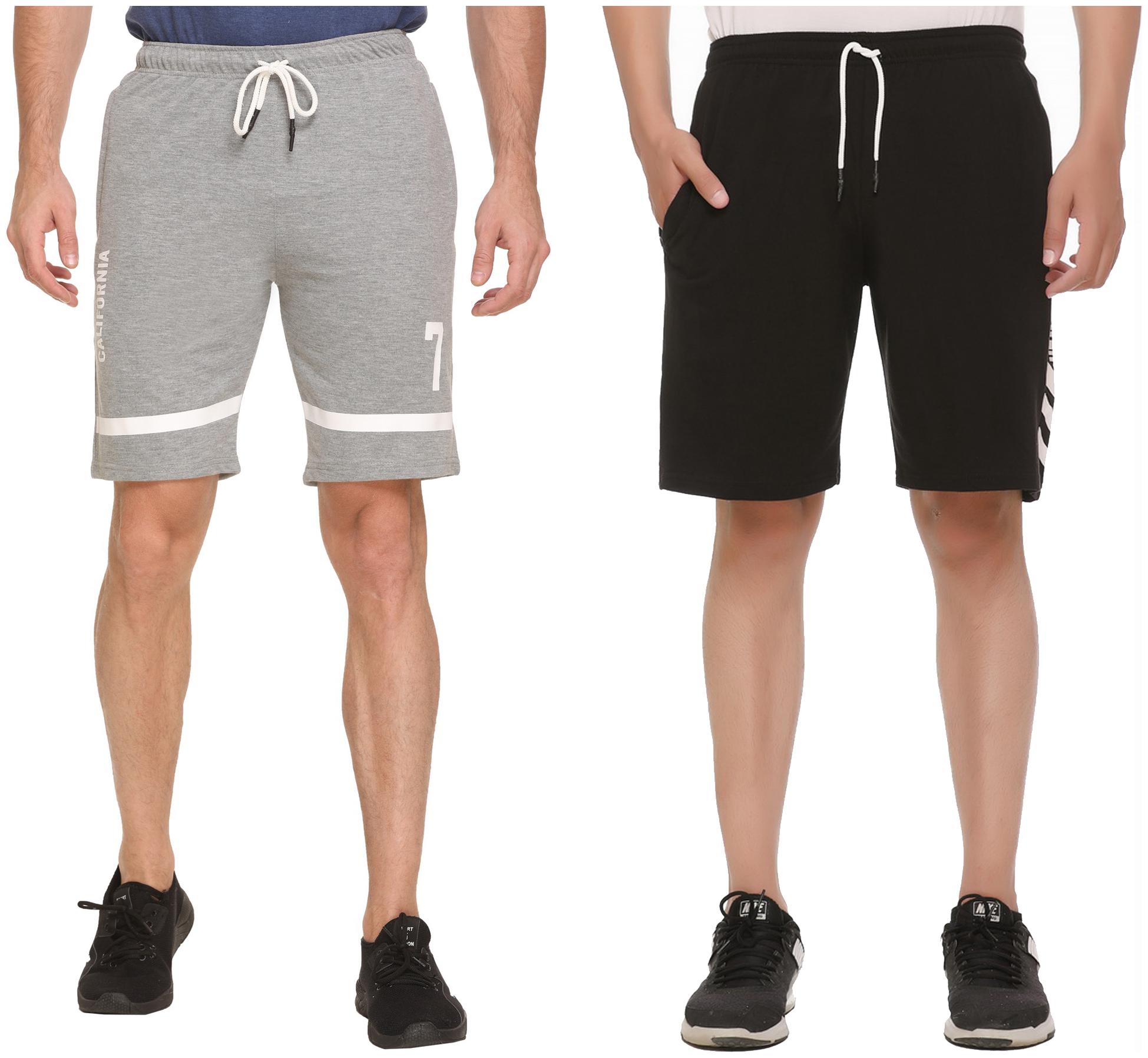 

HVBK Men Black Grey Regular Fit Regular Shorts