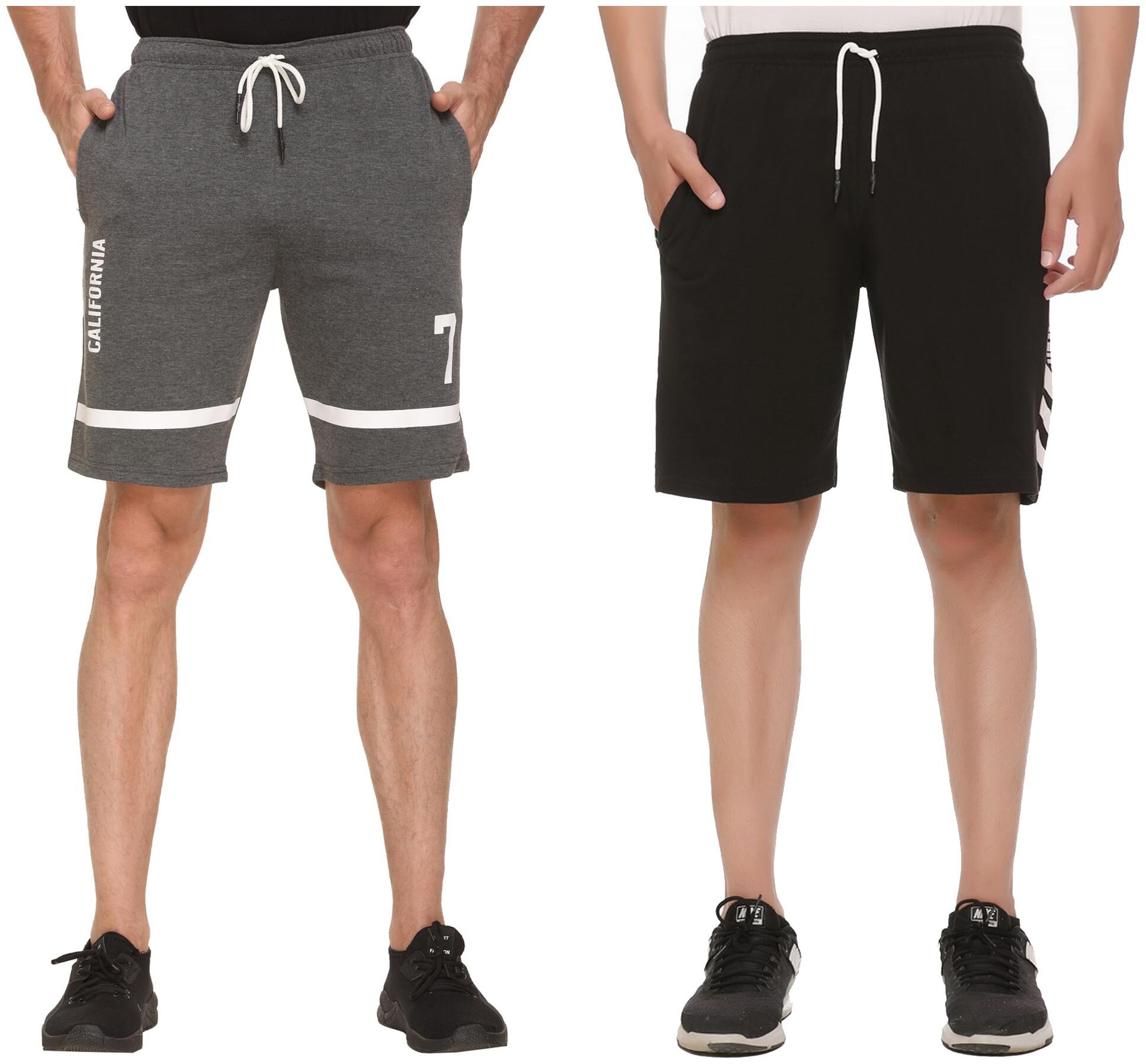 

HVBK Men Black Grey Regular Fit Regular Shorts