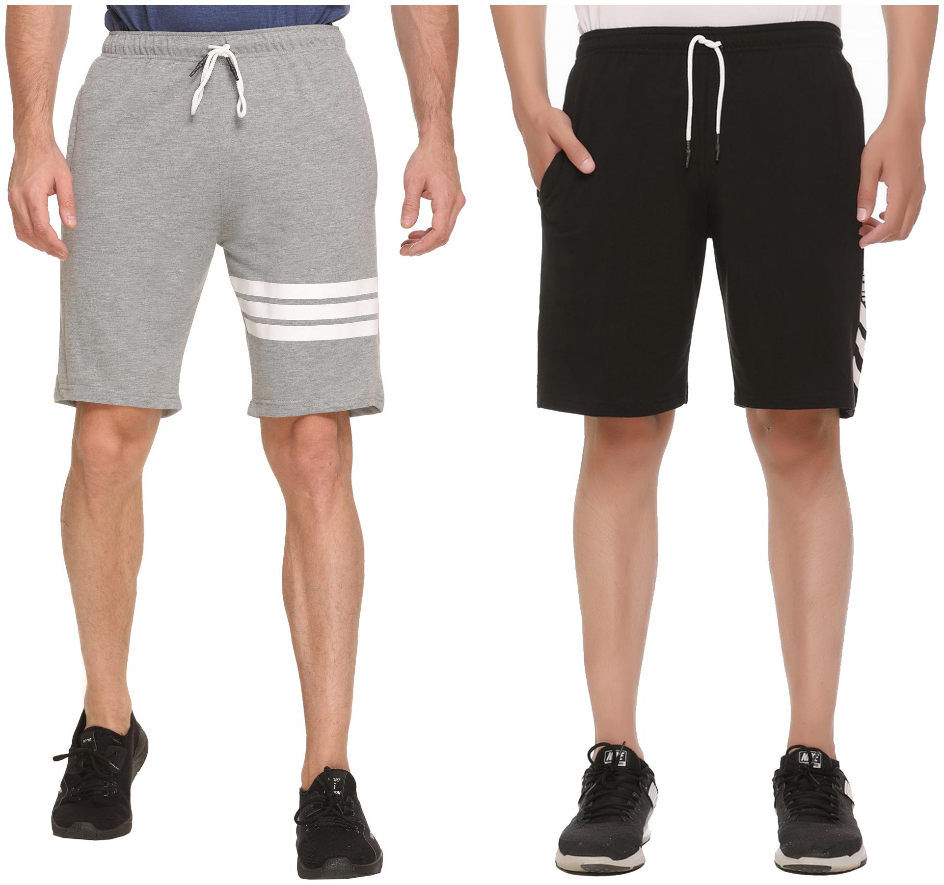 

HVBK Men Black Grey Regular Fit Regular Shorts