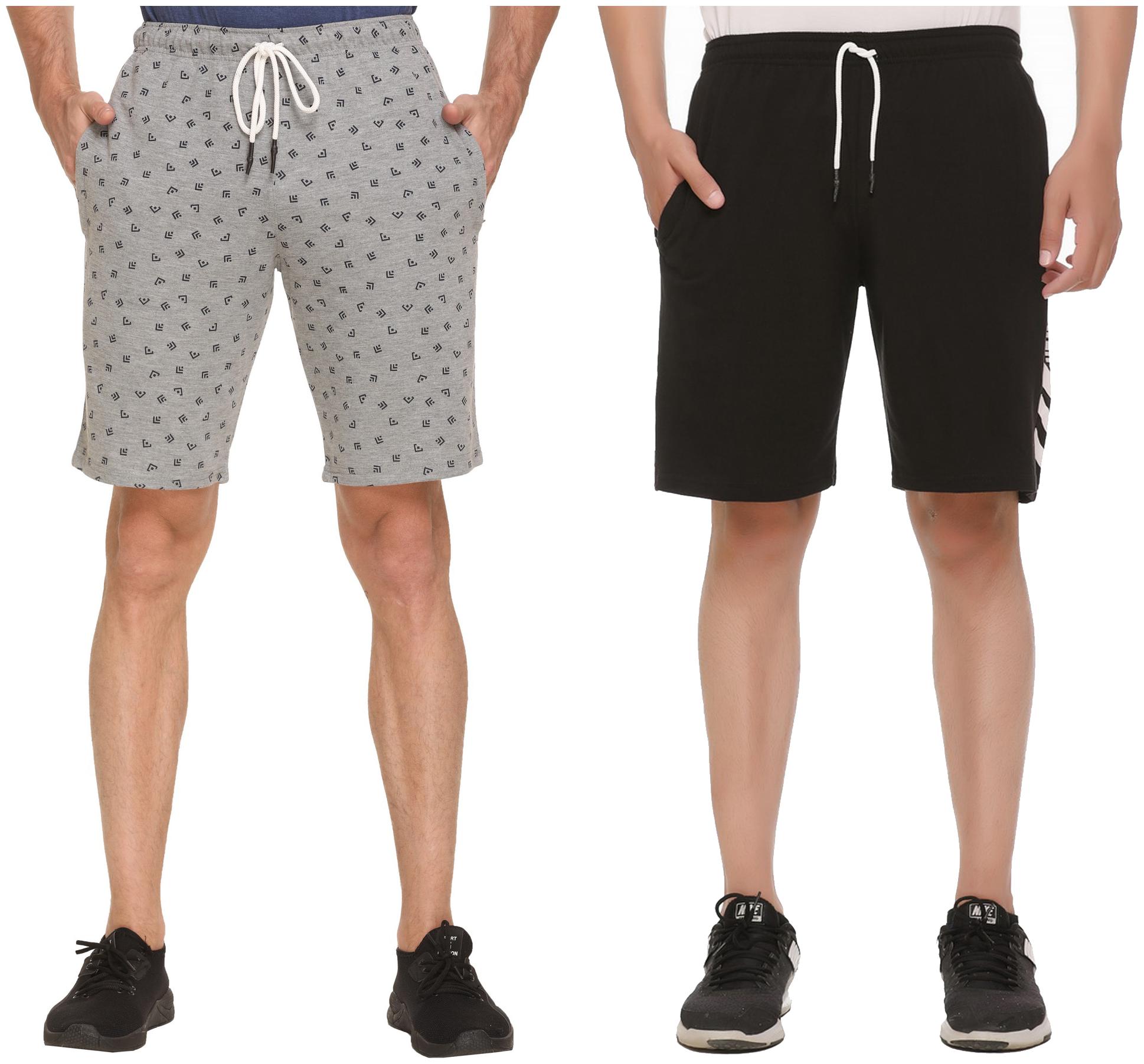 

HVBK Men Black Grey Regular Fit Regular Shorts