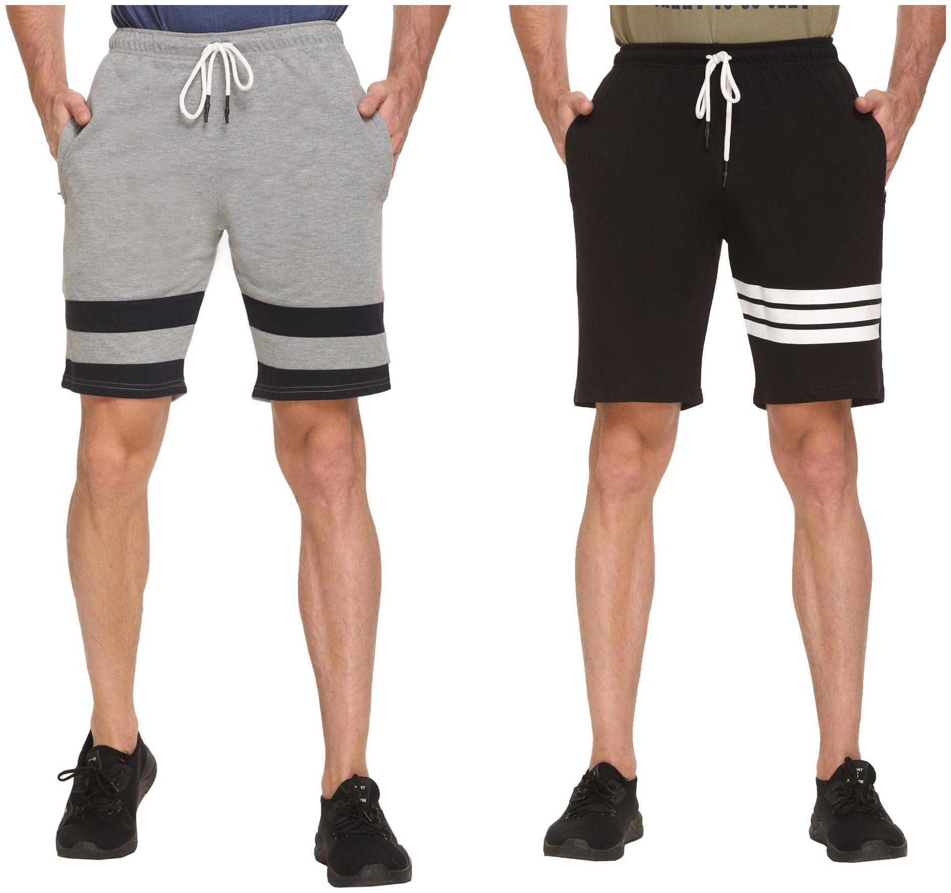 

HVBK Men Black Grey Regular Fit Regular Shorts