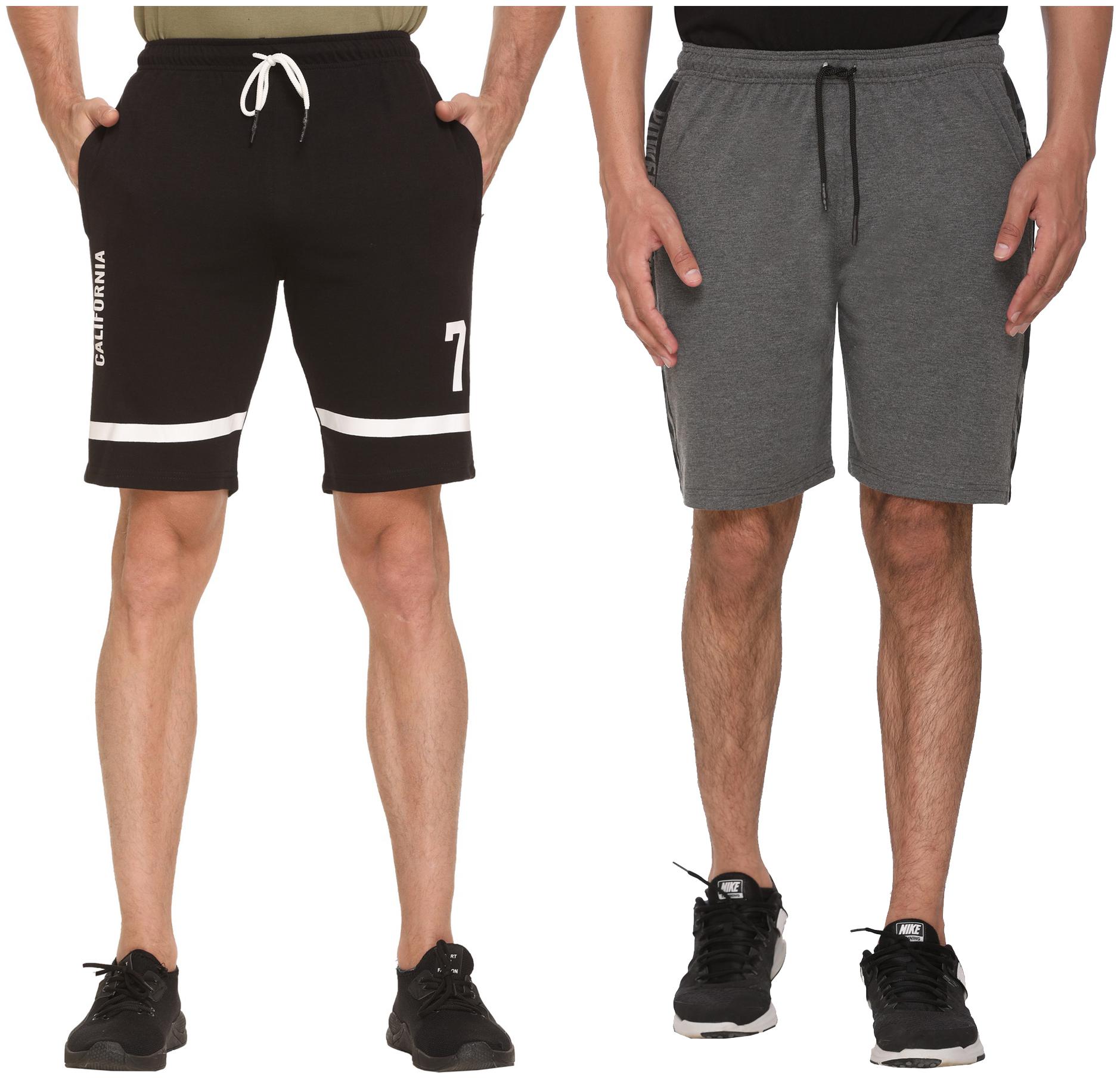 

HVBK Men Grey Black Regular Fit Regular Shorts