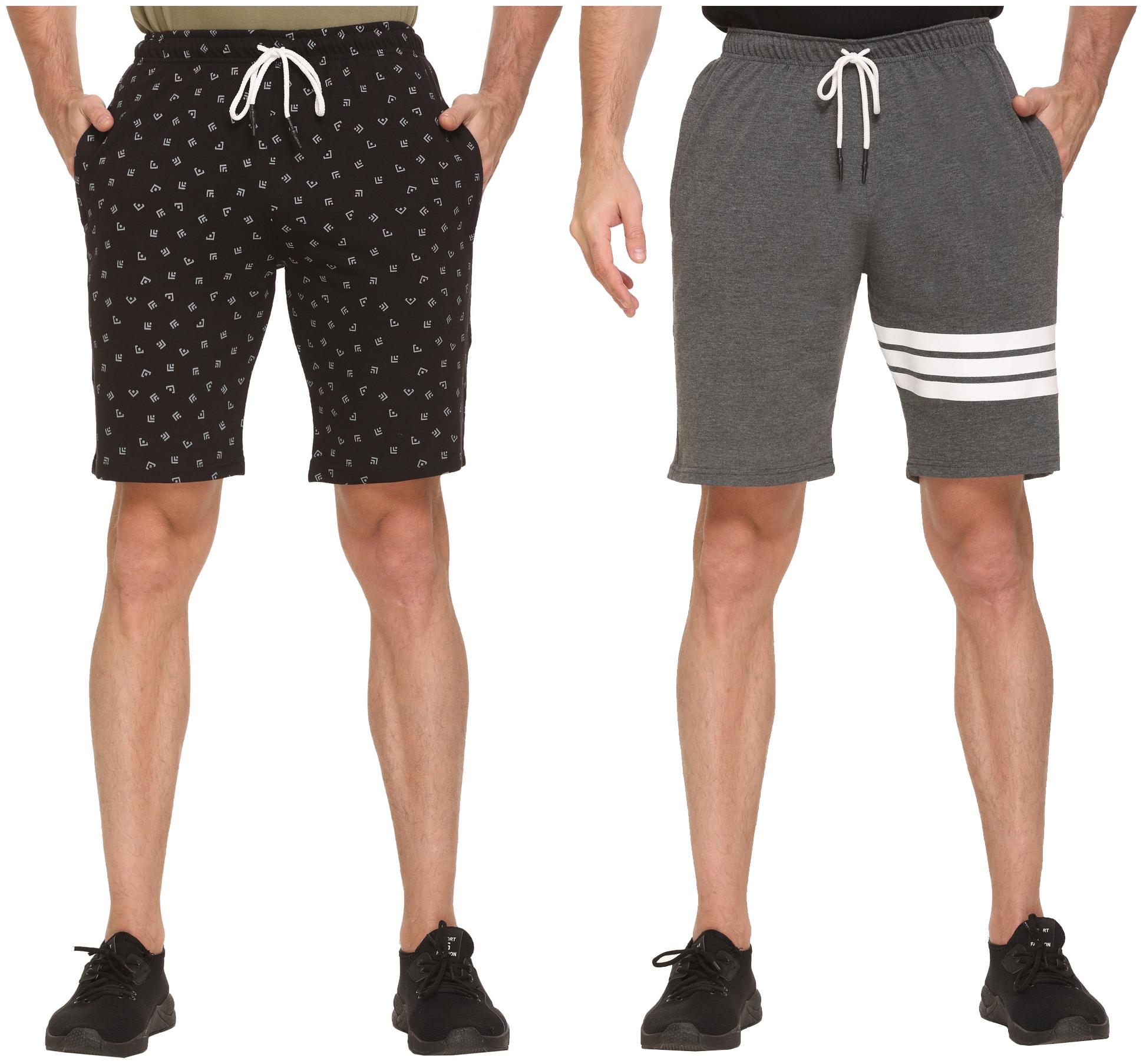

HVBK Men Grey Black Regular Fit Regular Shorts