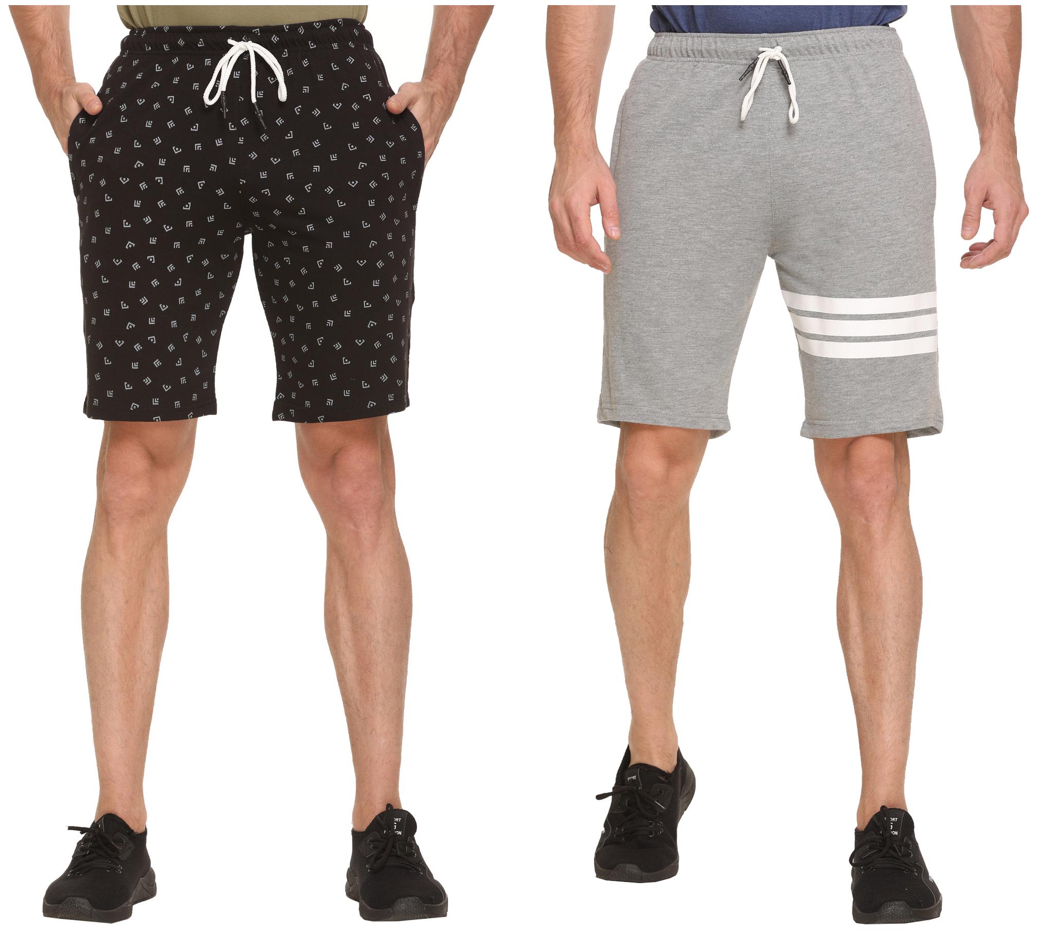 

HVBK Men Grey Black Regular Fit Regular Shorts