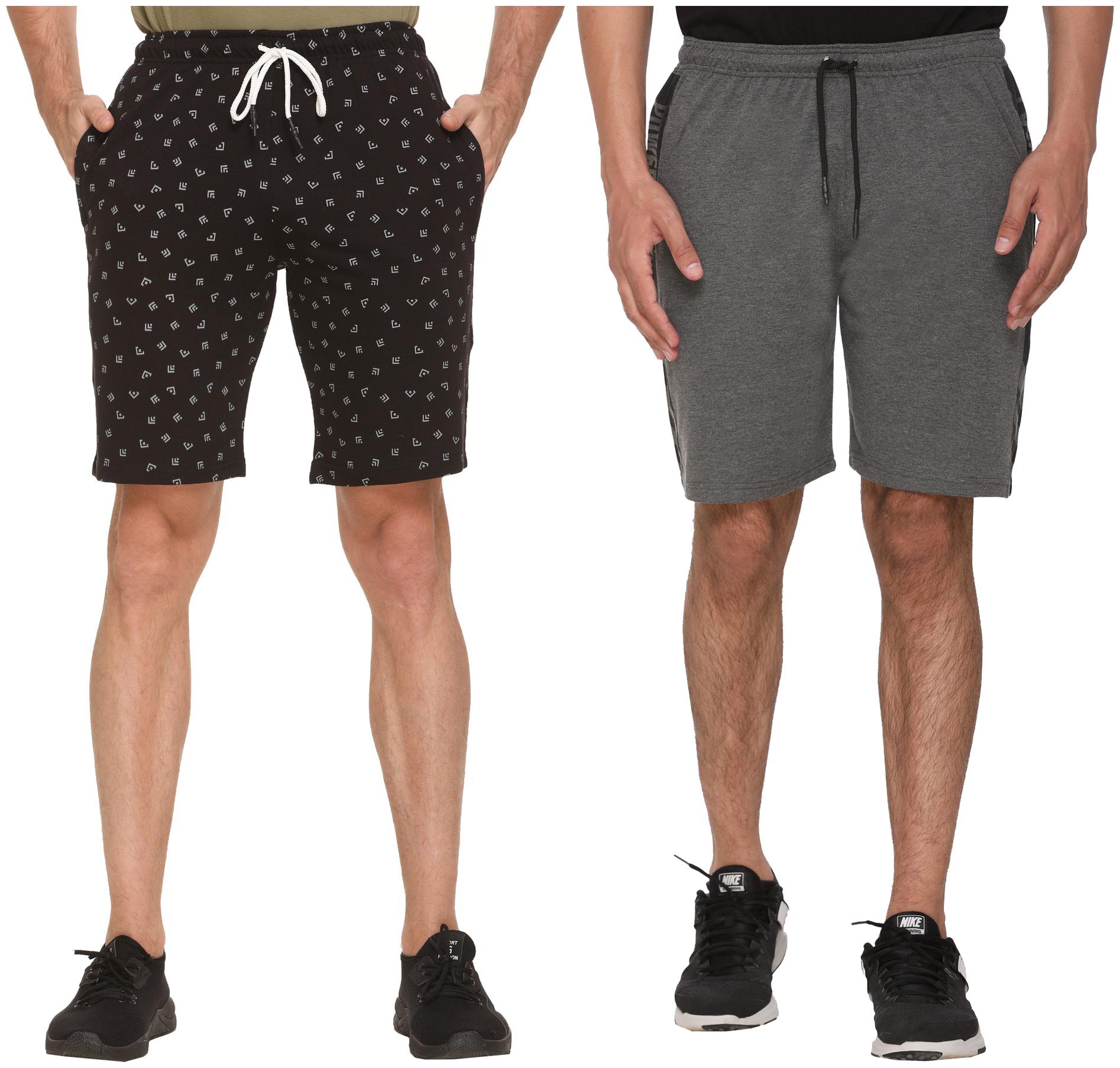 

HVBK Men Grey Black Regular Fit Regular Shorts