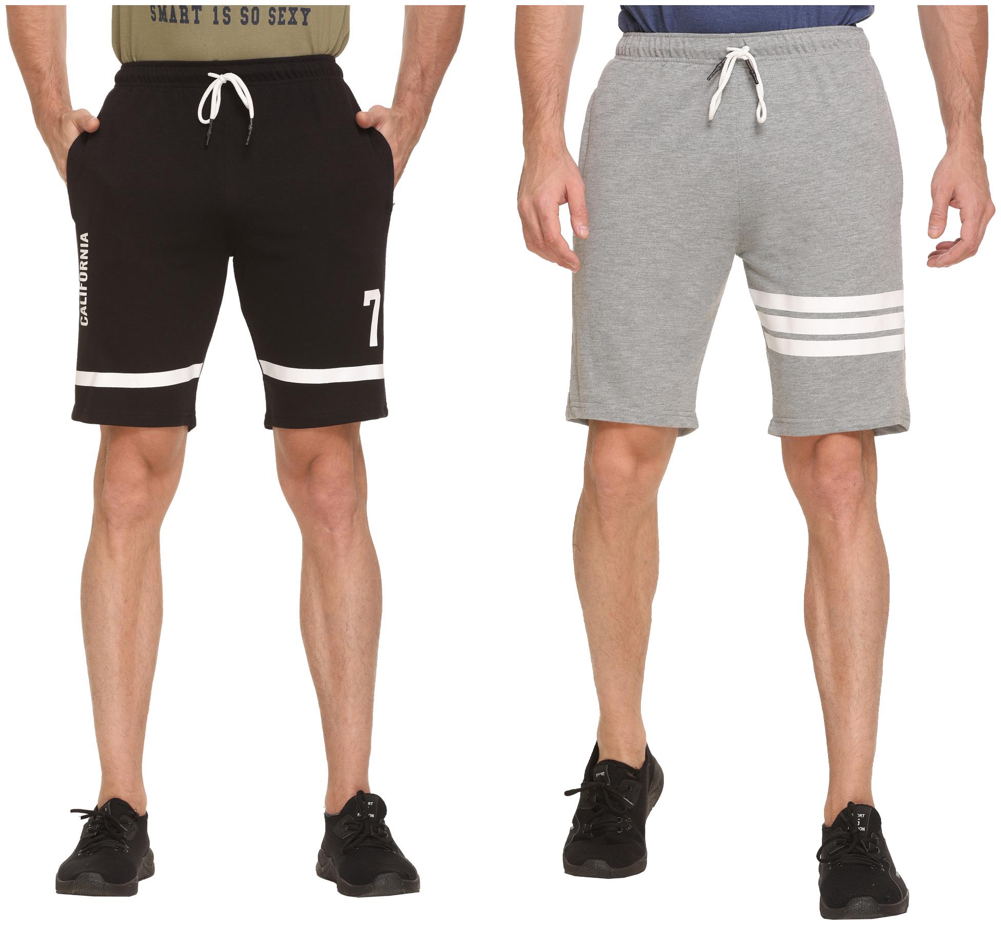 

HVBK Men Grey Black Regular Fit Regular Shorts