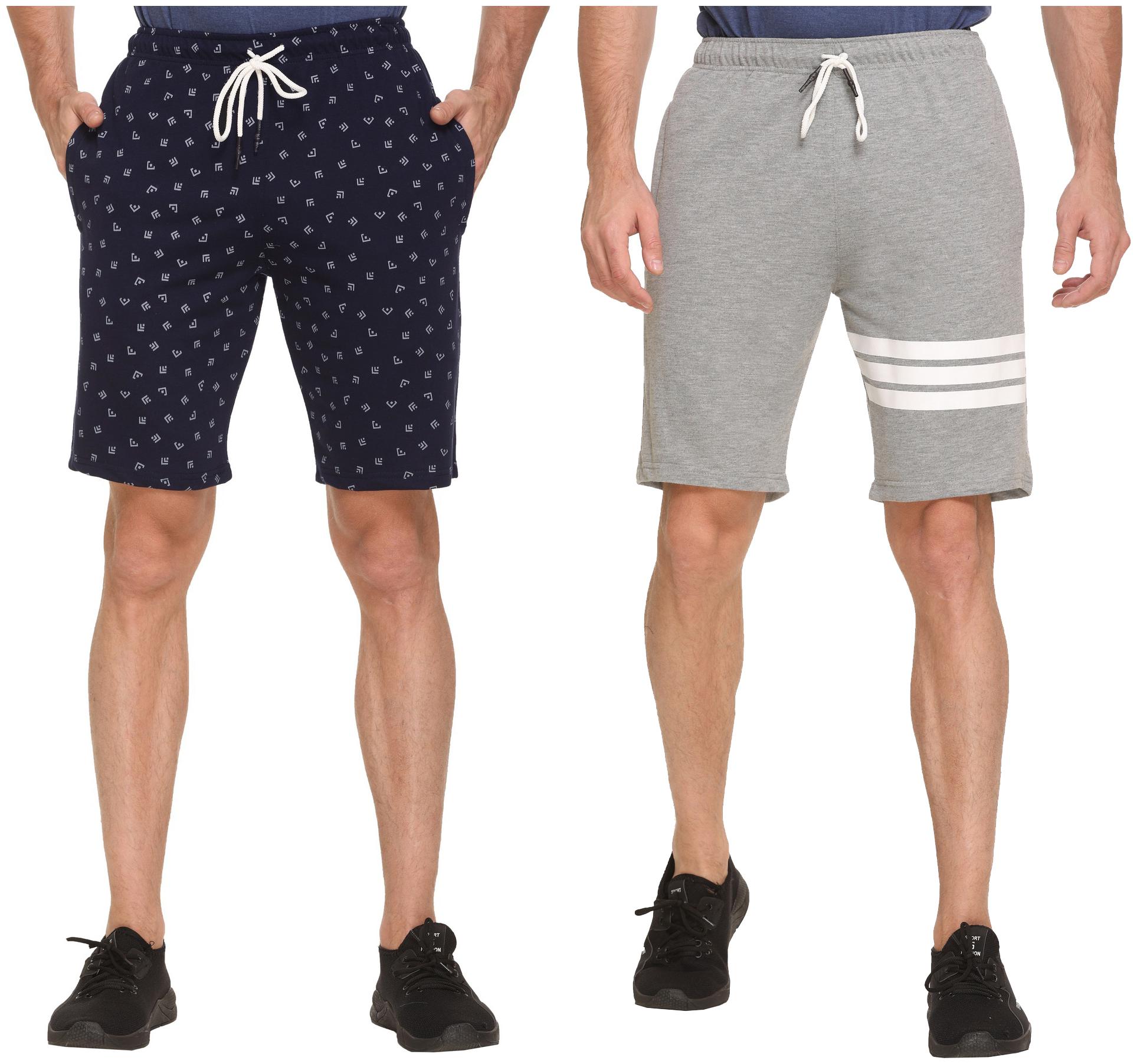 

HVBK Men Grey Blue Regular Fit Regular Shorts