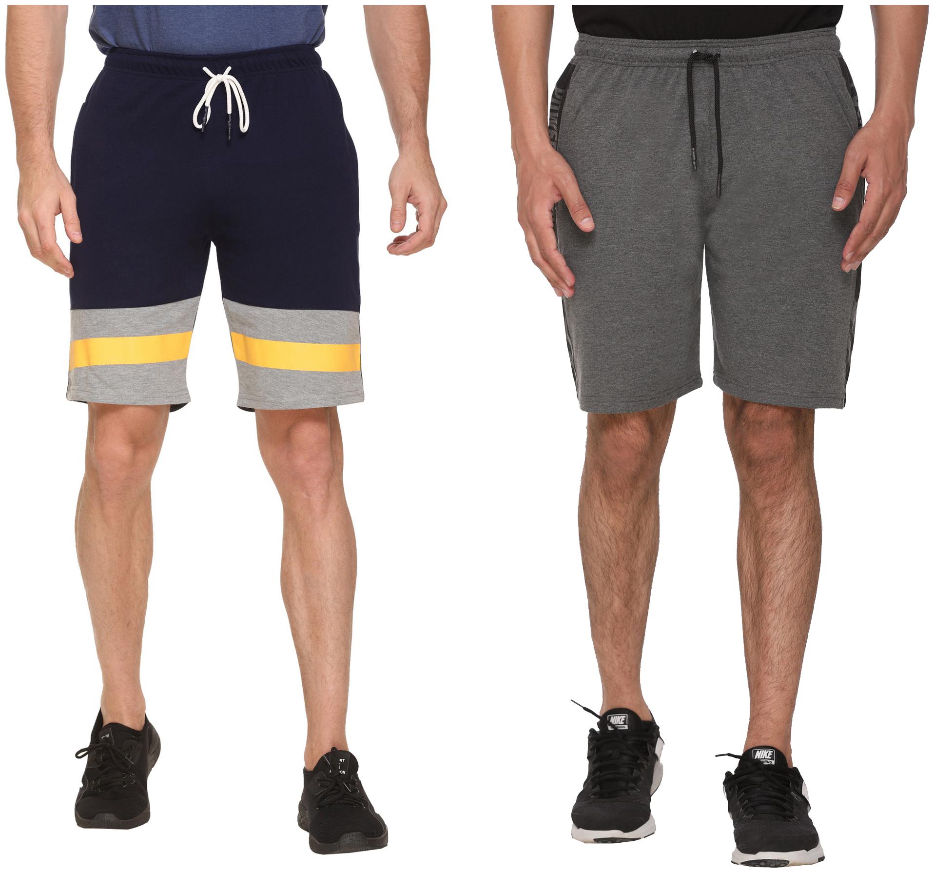 

HVBK Men Grey Blue Regular Fit Regular Shorts