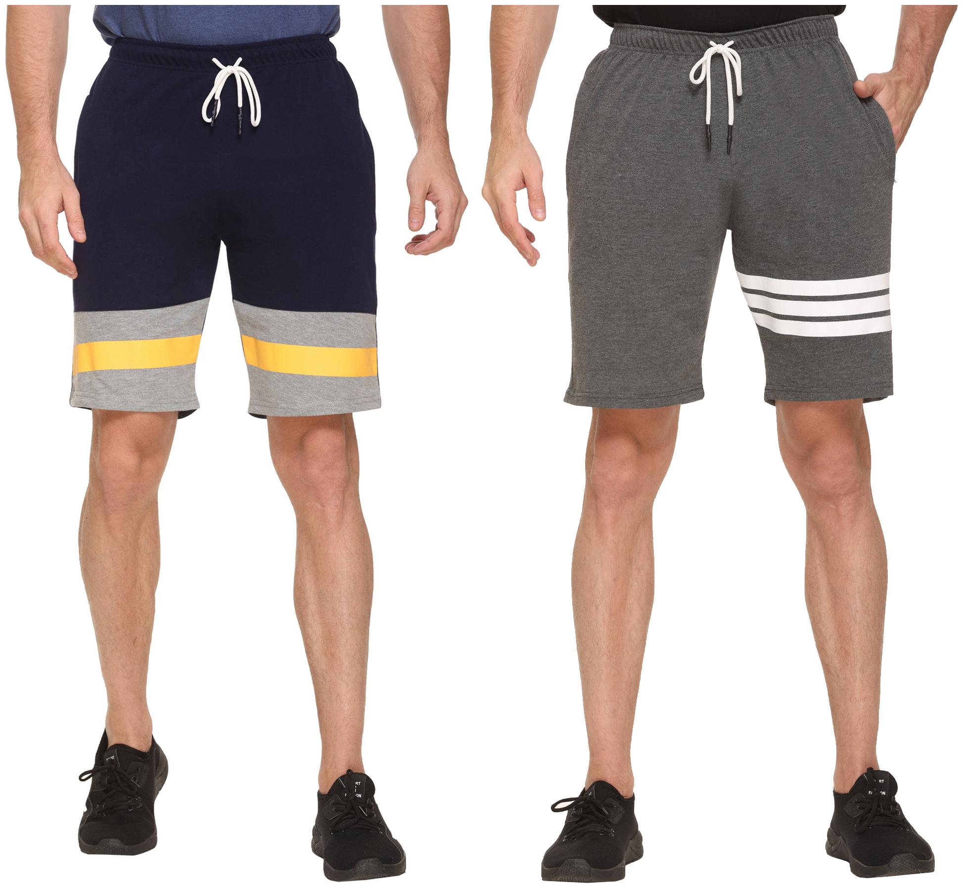 

HVBK Men Grey Blue Regular Fit Regular Shorts