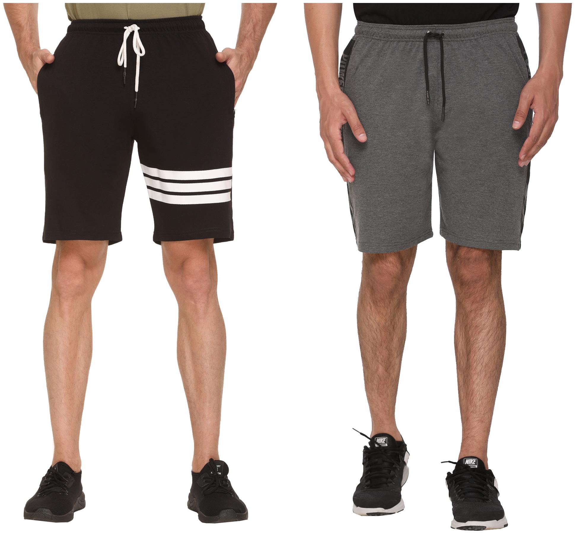 

HVBK Men Grey Black Regular Fit Regular Shorts
