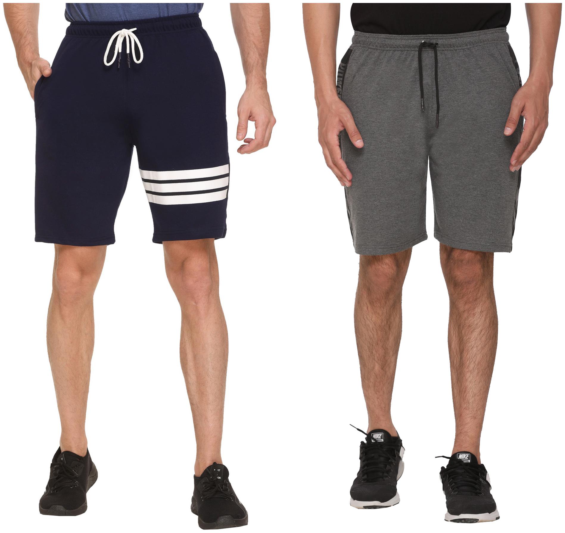 

HVBK Men Grey Blue Regular Fit Regular Shorts