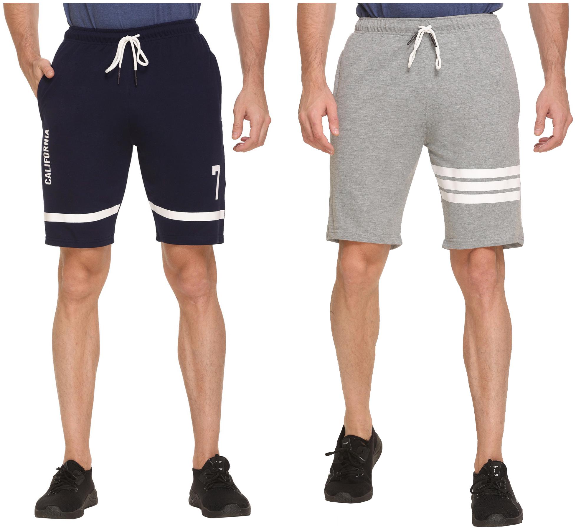 

HVBK Men Grey Blue Regular Fit Regular Shorts