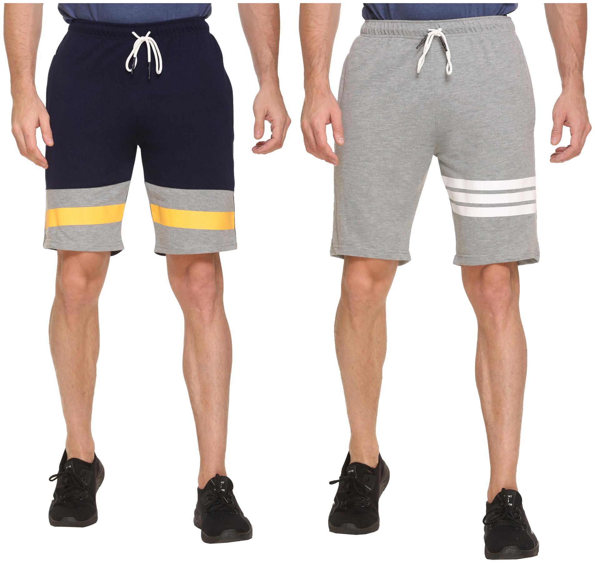 

HVBK Men Grey Blue Regular Fit Regular Shorts