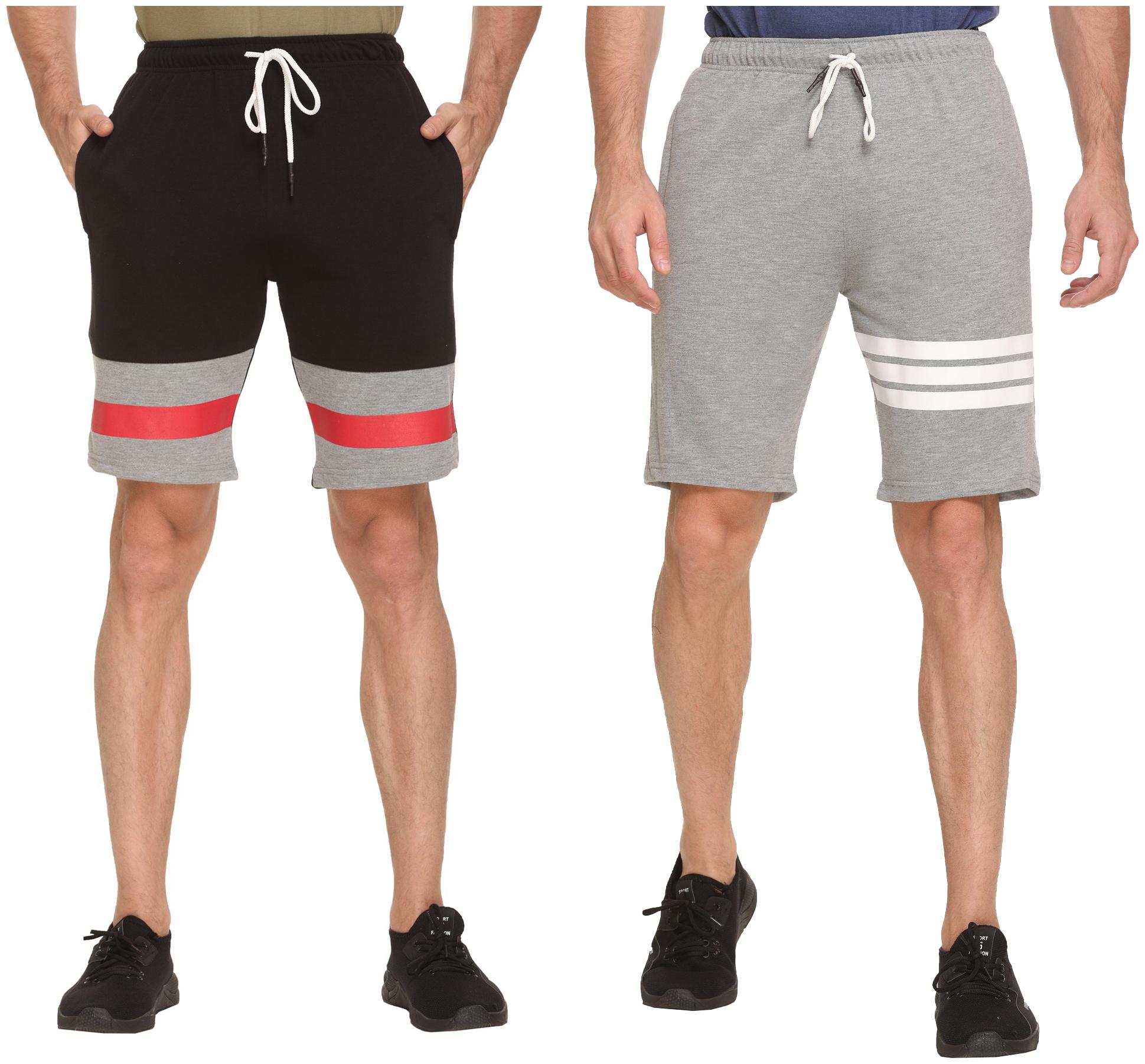 

HVBK Men Grey Black Regular Fit Regular Shorts