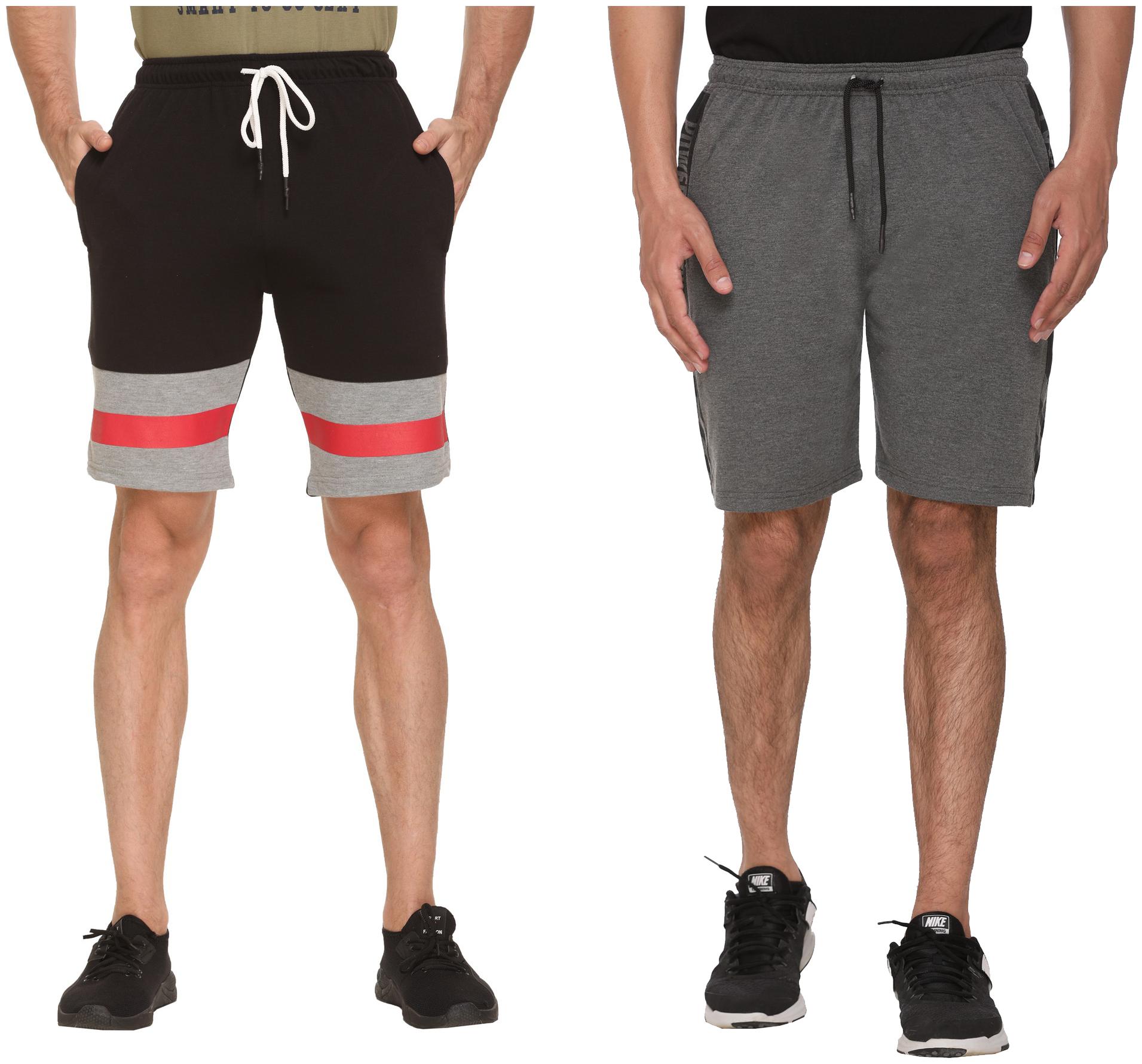 

HVBK Men Grey Black Regular Fit Regular Shorts