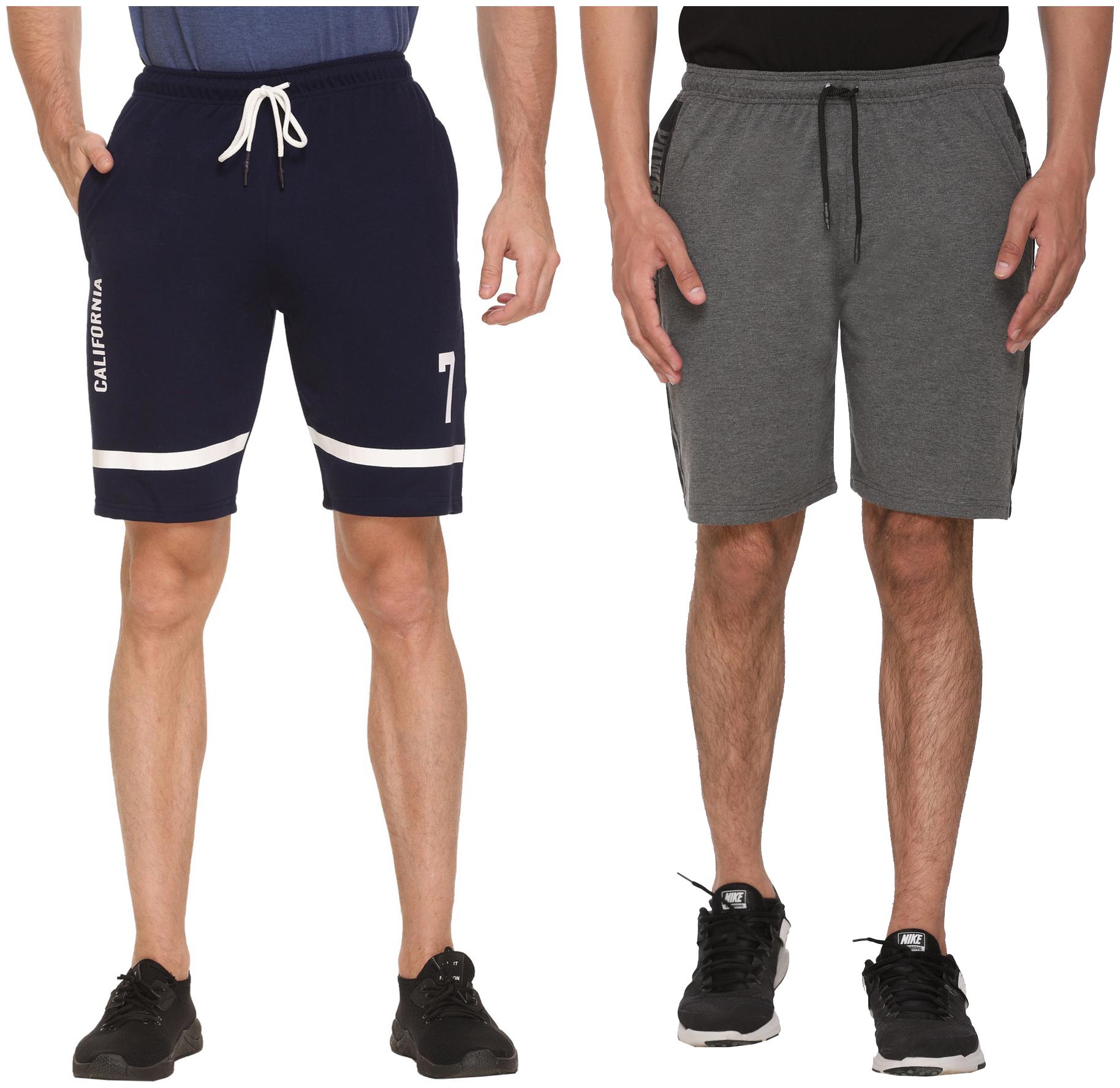 

HVBK Men Grey Blue Regular Fit Regular Shorts