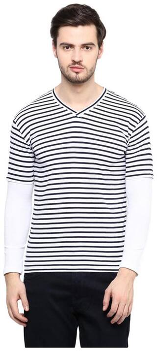 Buy Hypernation Men Regular Fit V Neck Striped T Shirt White
