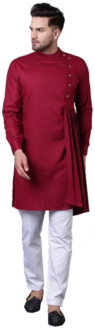I Know Aristocratic Angrakha Style Pleated Maroon Men's Kurta Only