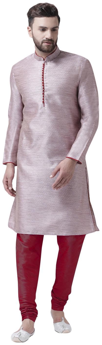 

I Know Contrast Potli Button Purple Jacquard Silk Men Kurta with Dupion Silk Churidar